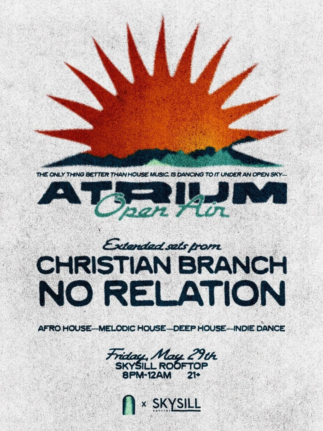 ATRIUM&rsquo;s first open-air experience. 🌞

Join us for a night of groove-driven house music under the desert sky, headlined by the Los Angeles DJ/Producer duo @norelationmusic with support from @bychristianbranch 

Friday, May 29
8PM - Midnight
@s
