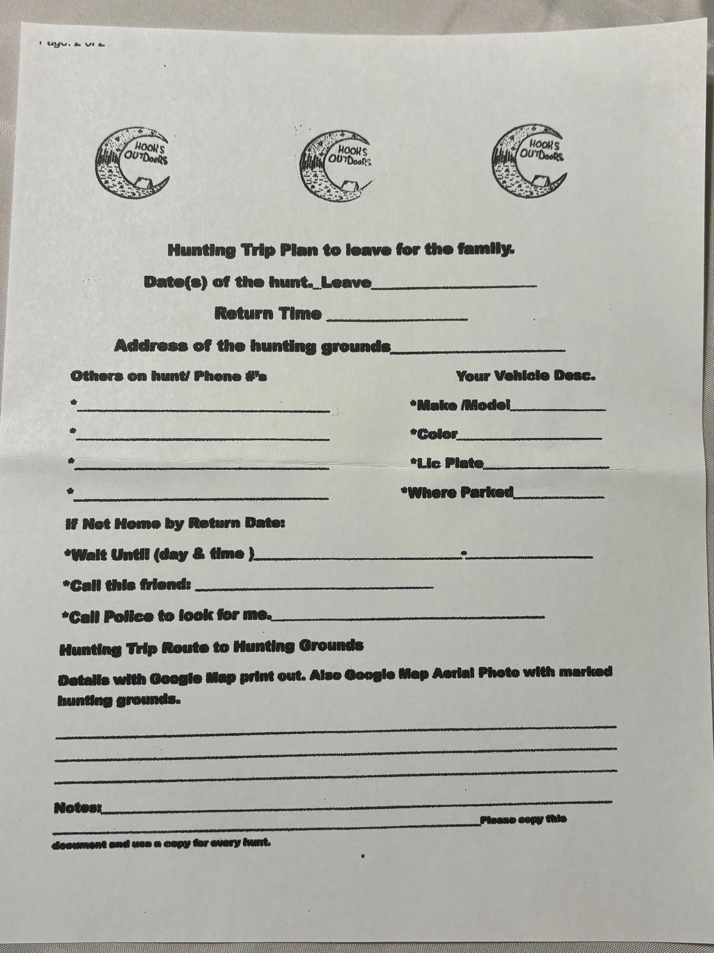 Outdoorsman Travel information sheet