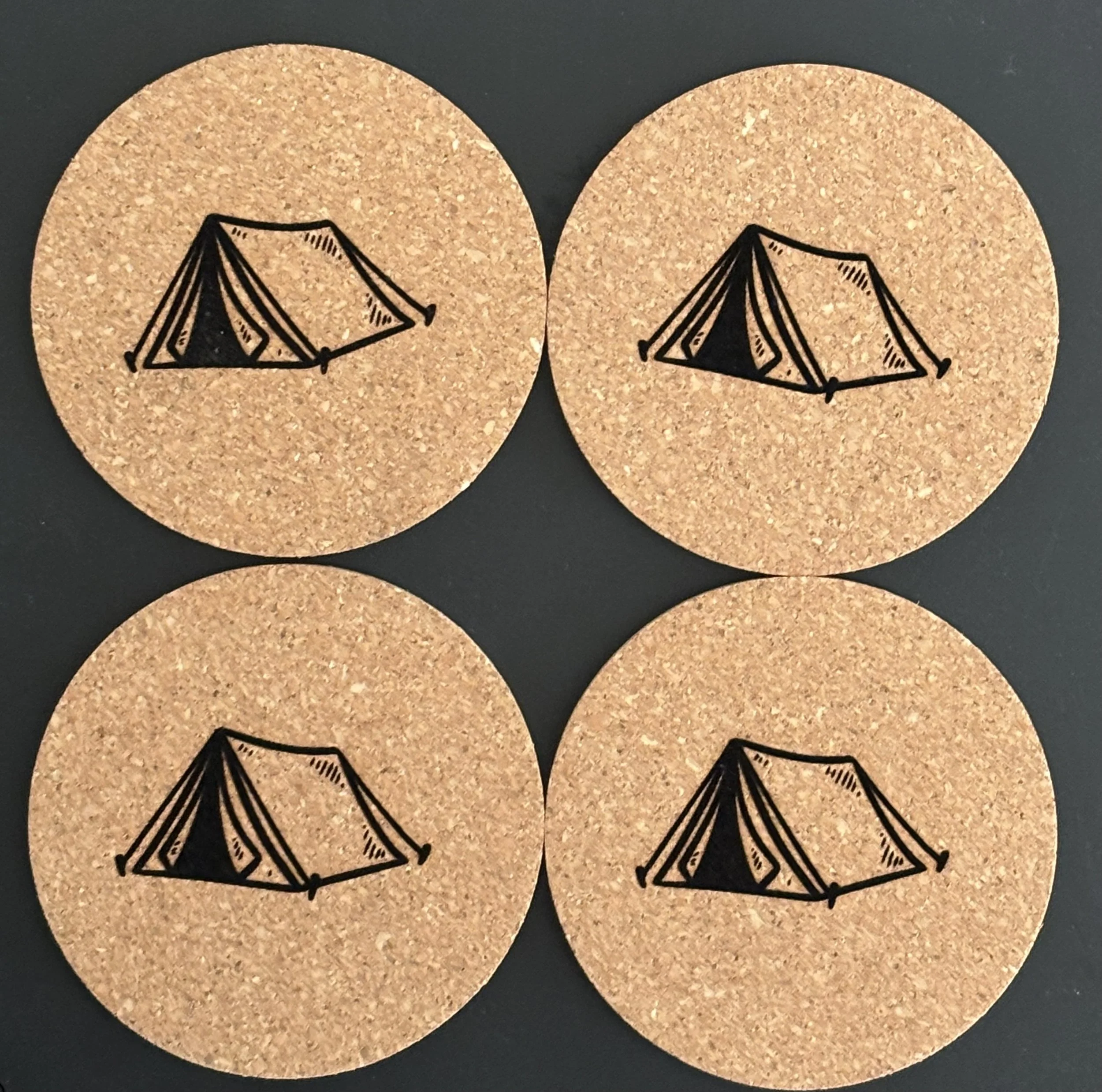 3.5 inch 4 pc. Cork Coaster Set Camping Tent