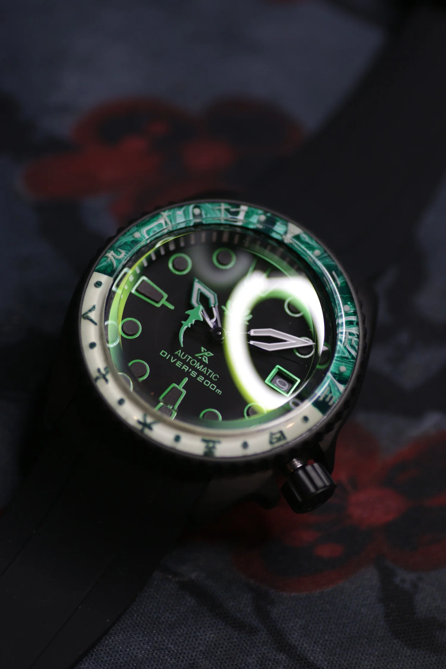 42mm Stealth Green Lotus Black Lume Kanji SKX Homage — Lotus