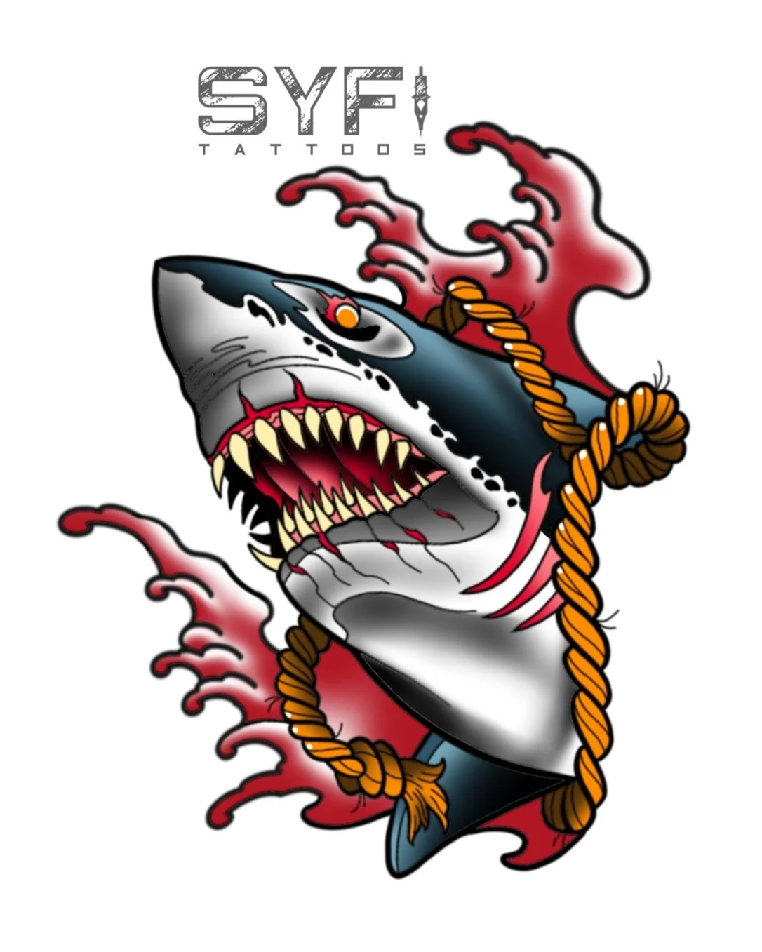 Traditional shark head tattoo flash design NYC