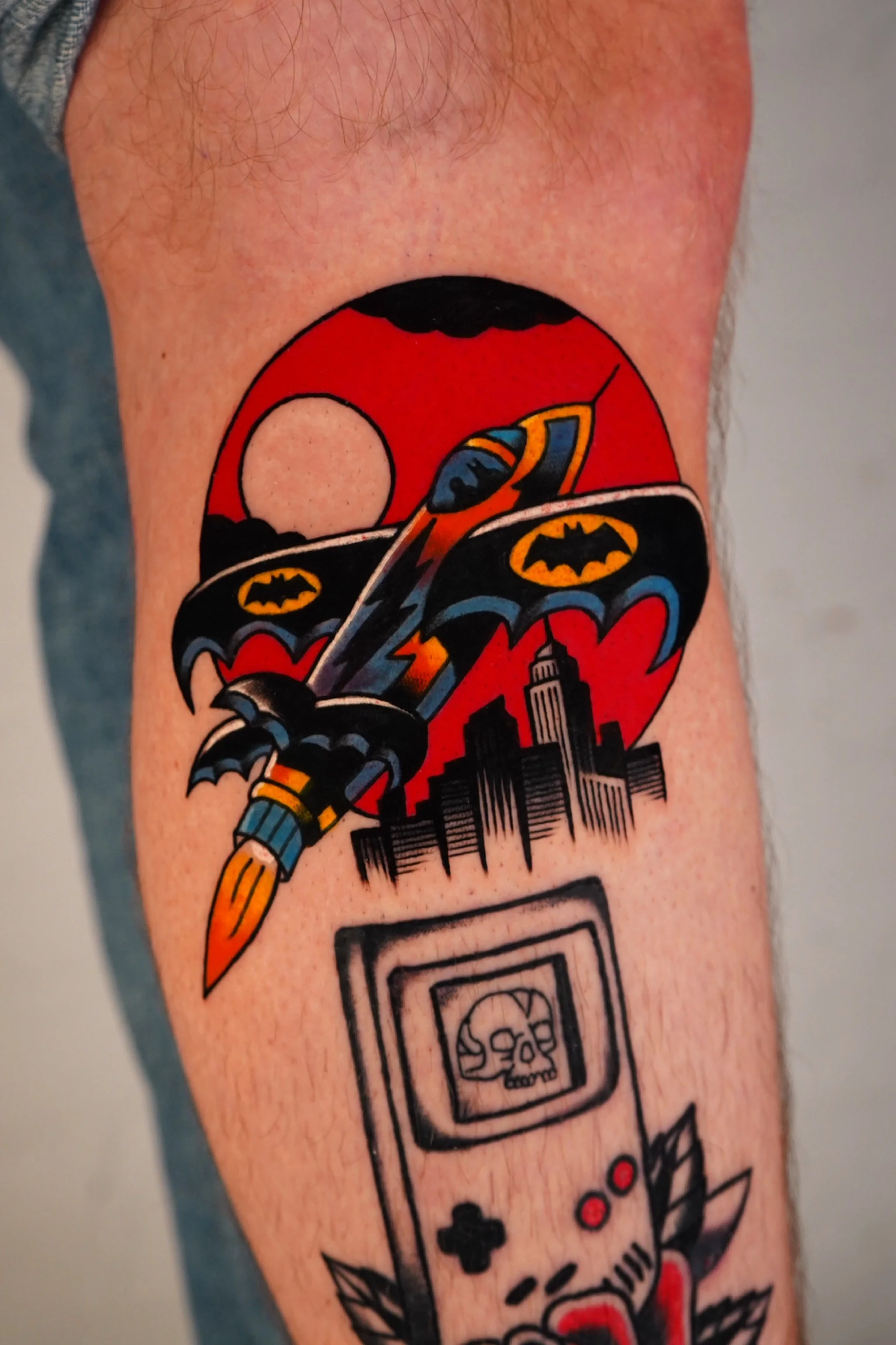 1960s Traditional Batman Jet plane tattoo