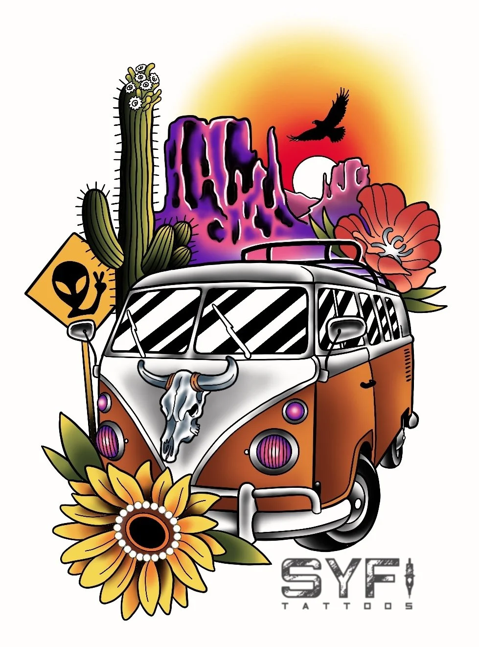 Neotraditional VW bus tattoo design NYC