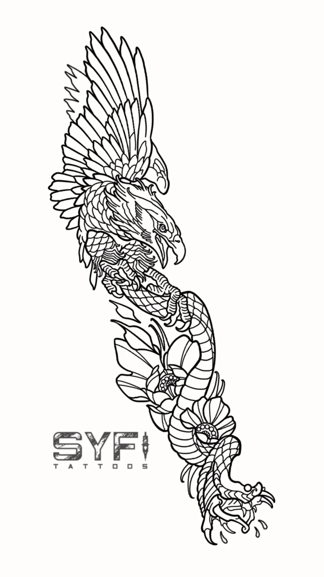 Neotraditional Eagle and snake tattoo design NYC 