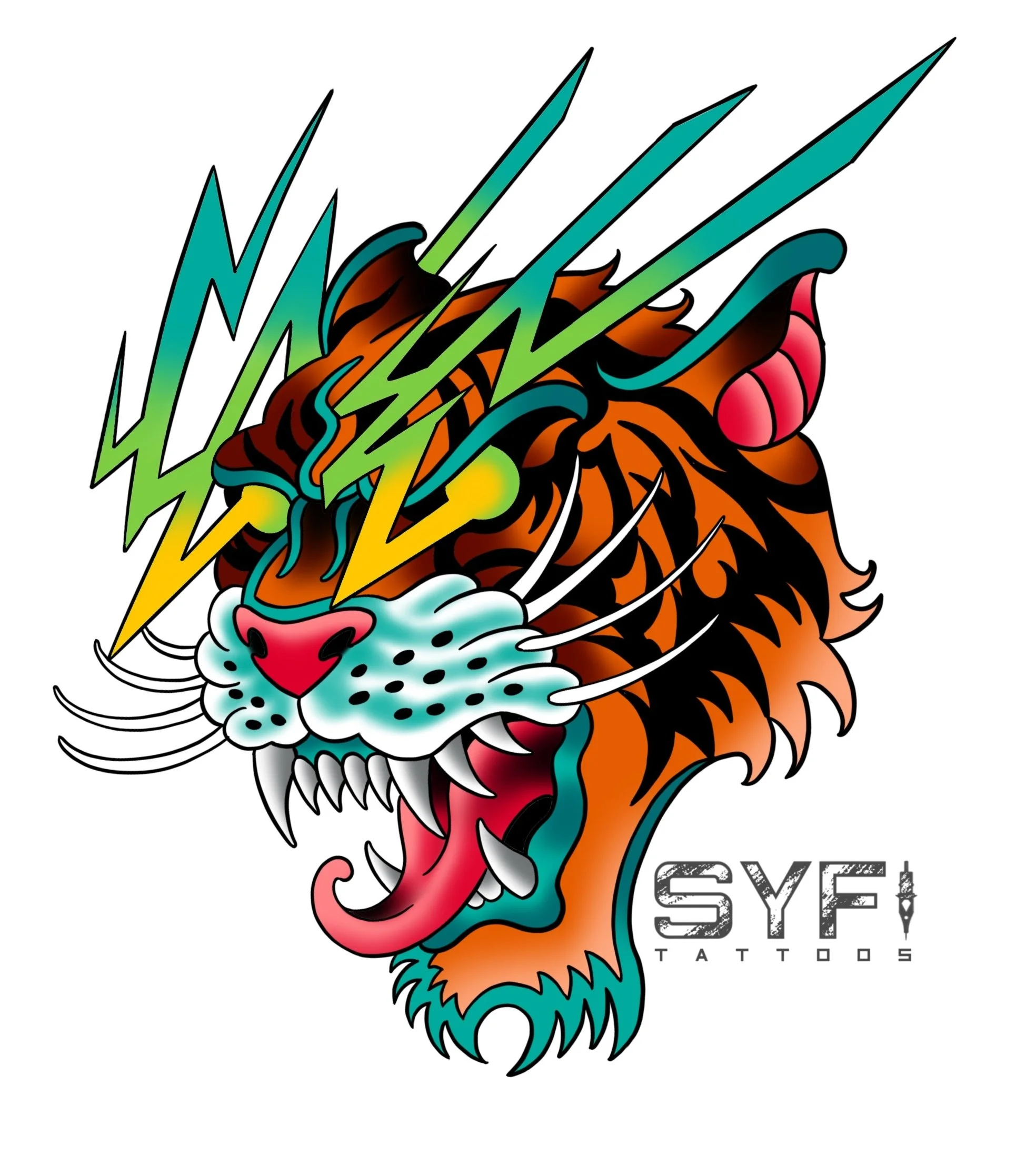 Traditional tiger head tattoo flash design NYC