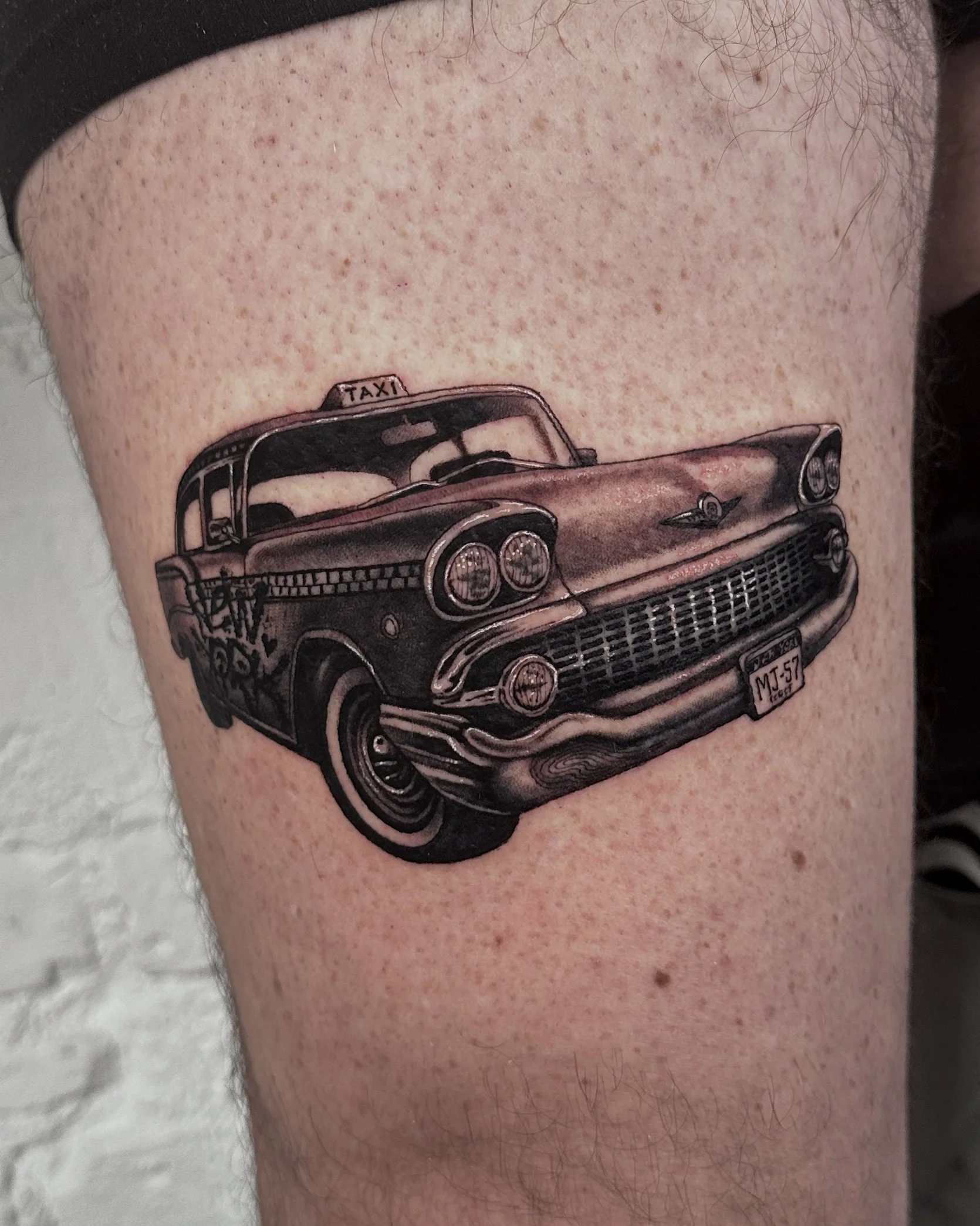 Realistic NYC Taxi cab tattoo