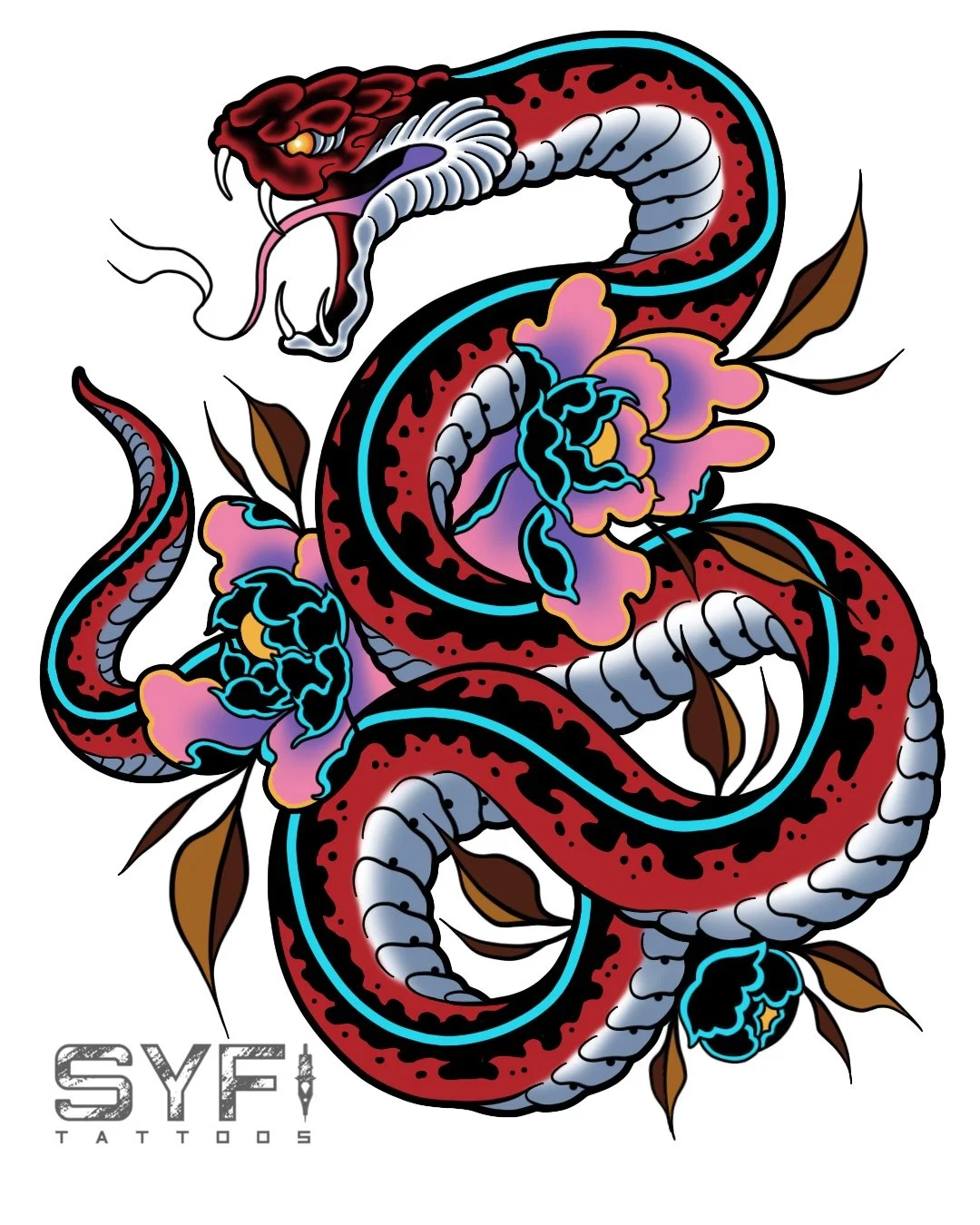 Neotraditional snake tattoo design NYC