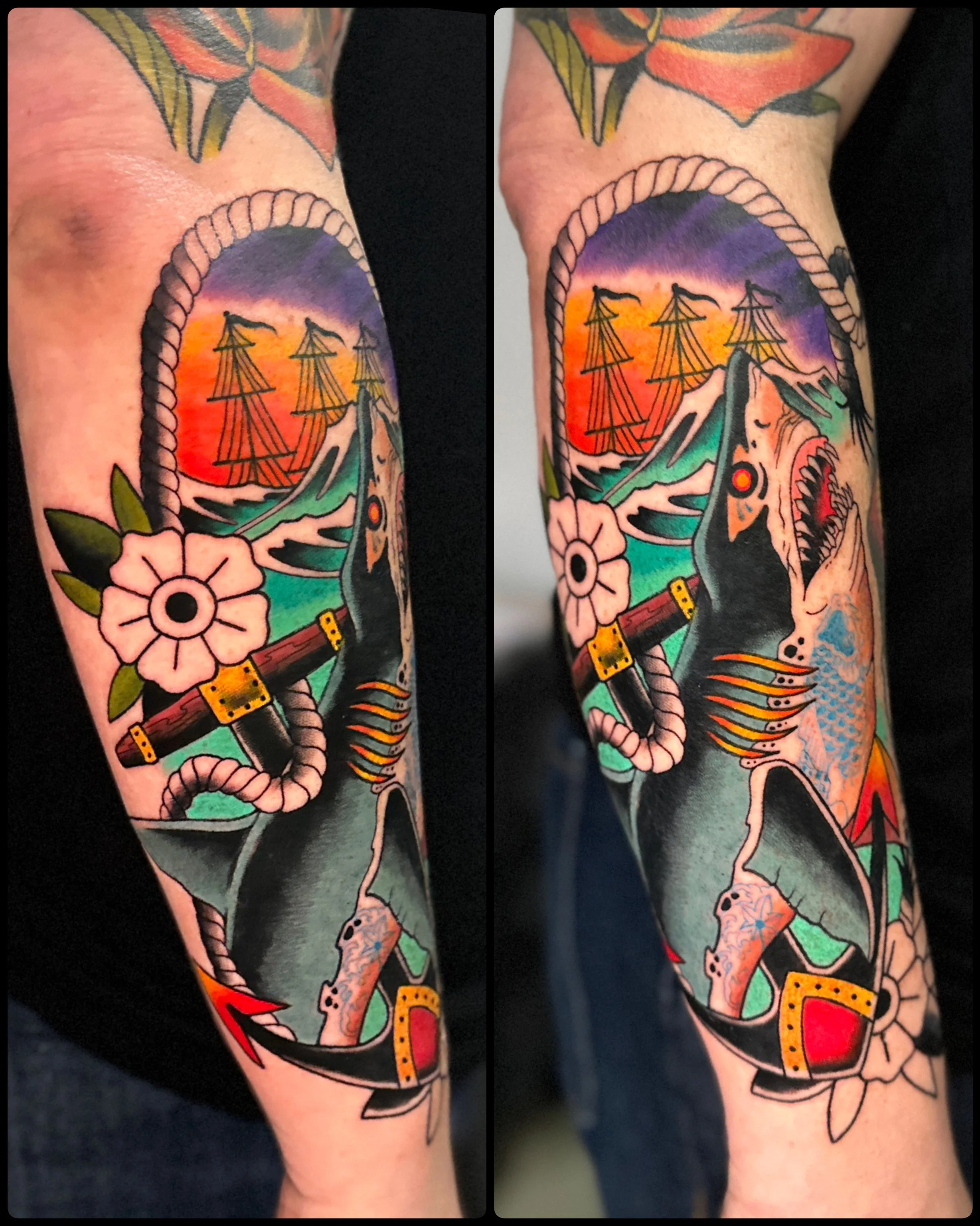 Traditional Shark Tattoo in progress..