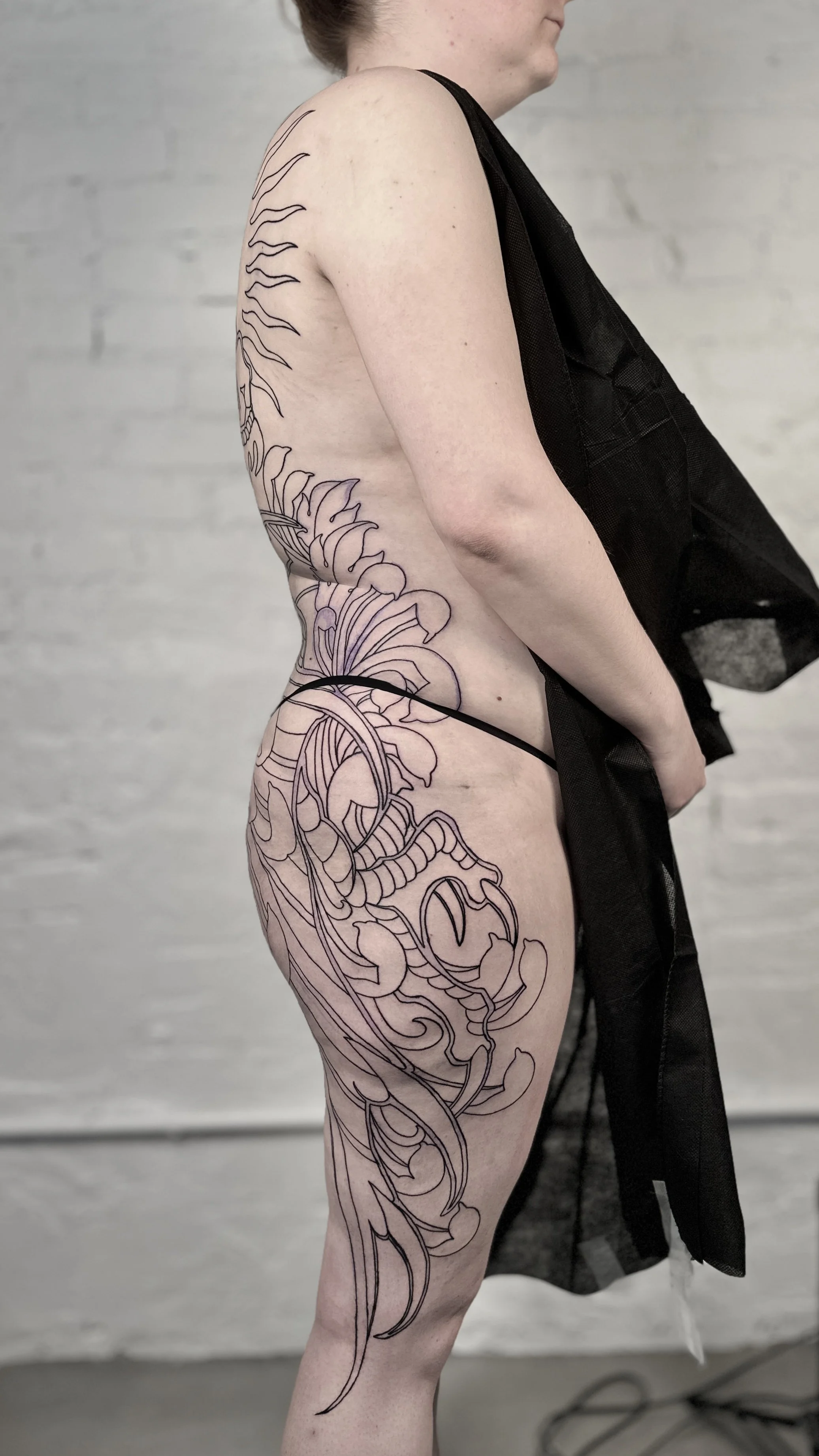 In Progress: Bodysuit tattoo side view