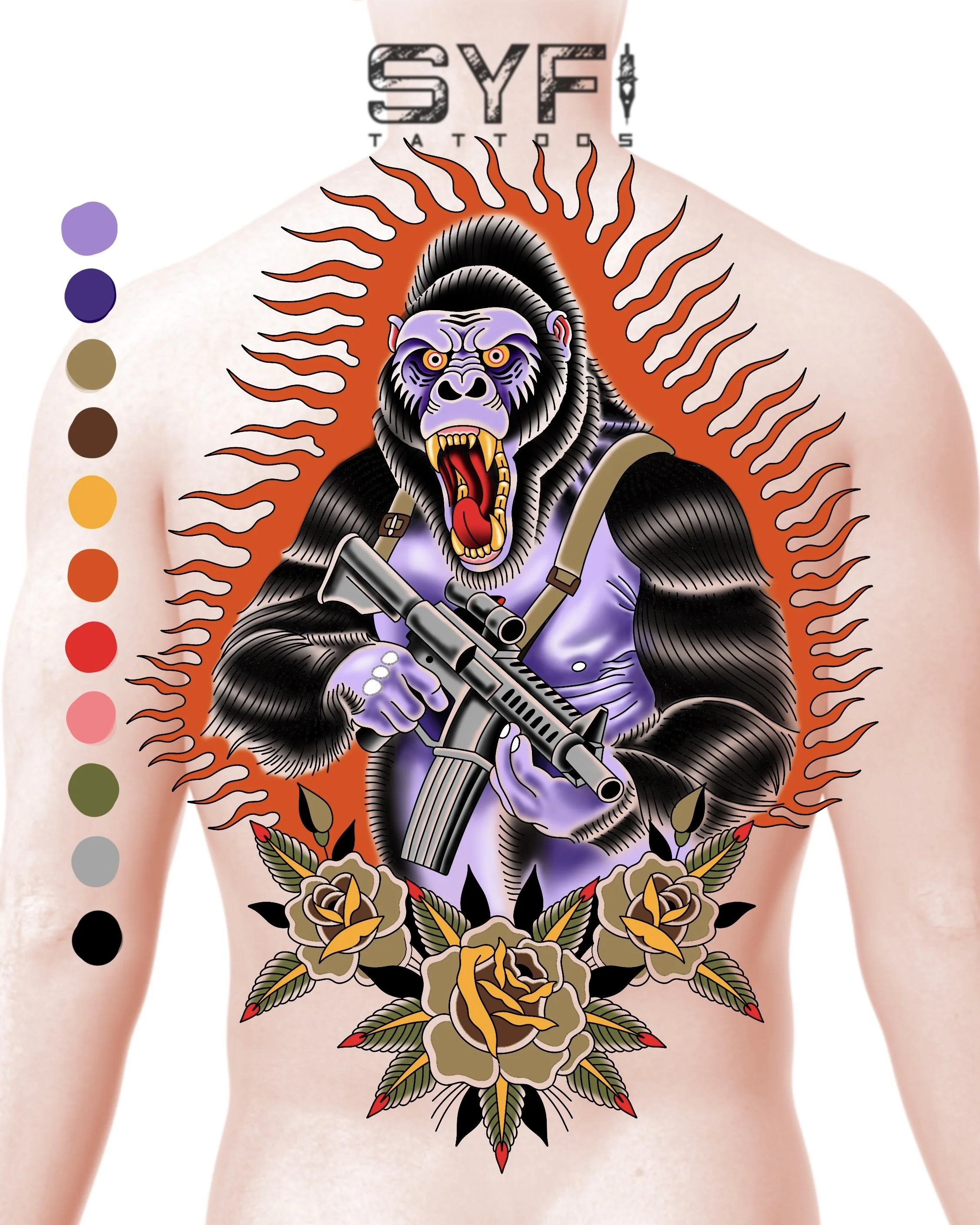 Traditional Gorilla tattoo design NYC