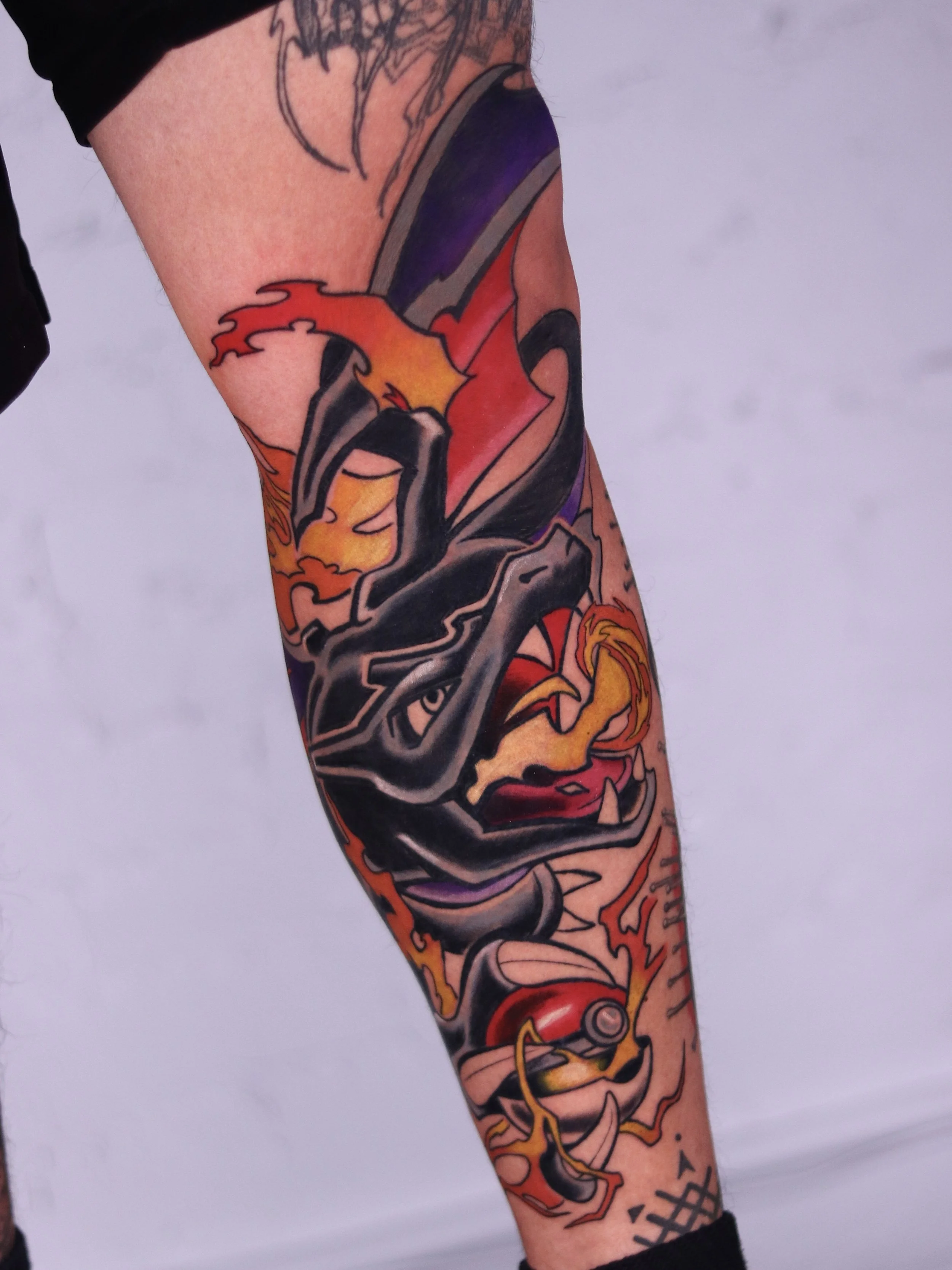 Anime Pokemon Shiny Charizard Tattoo Leg Sleeve in progress..
