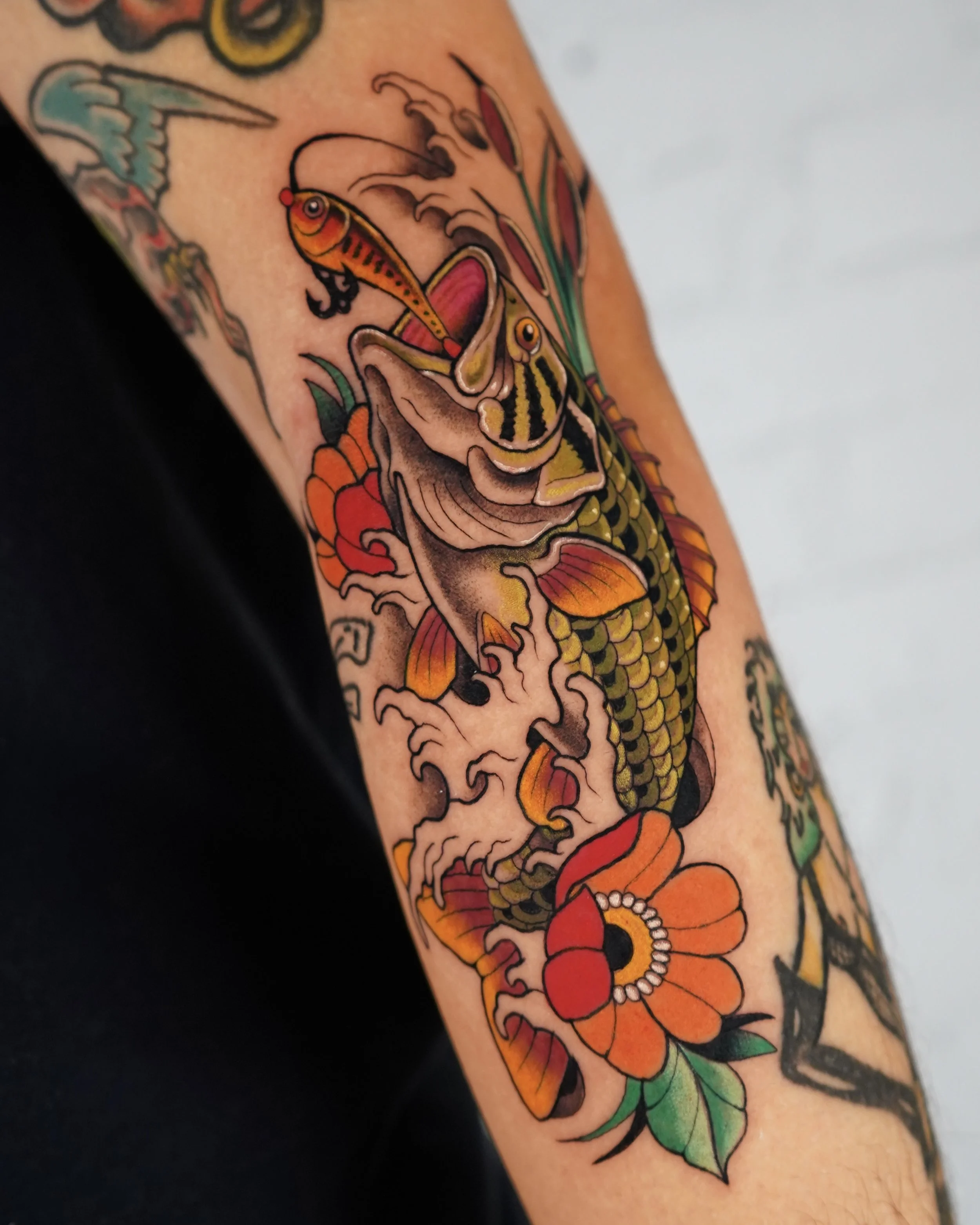 Neotraditional Stripped Bass Tattoo