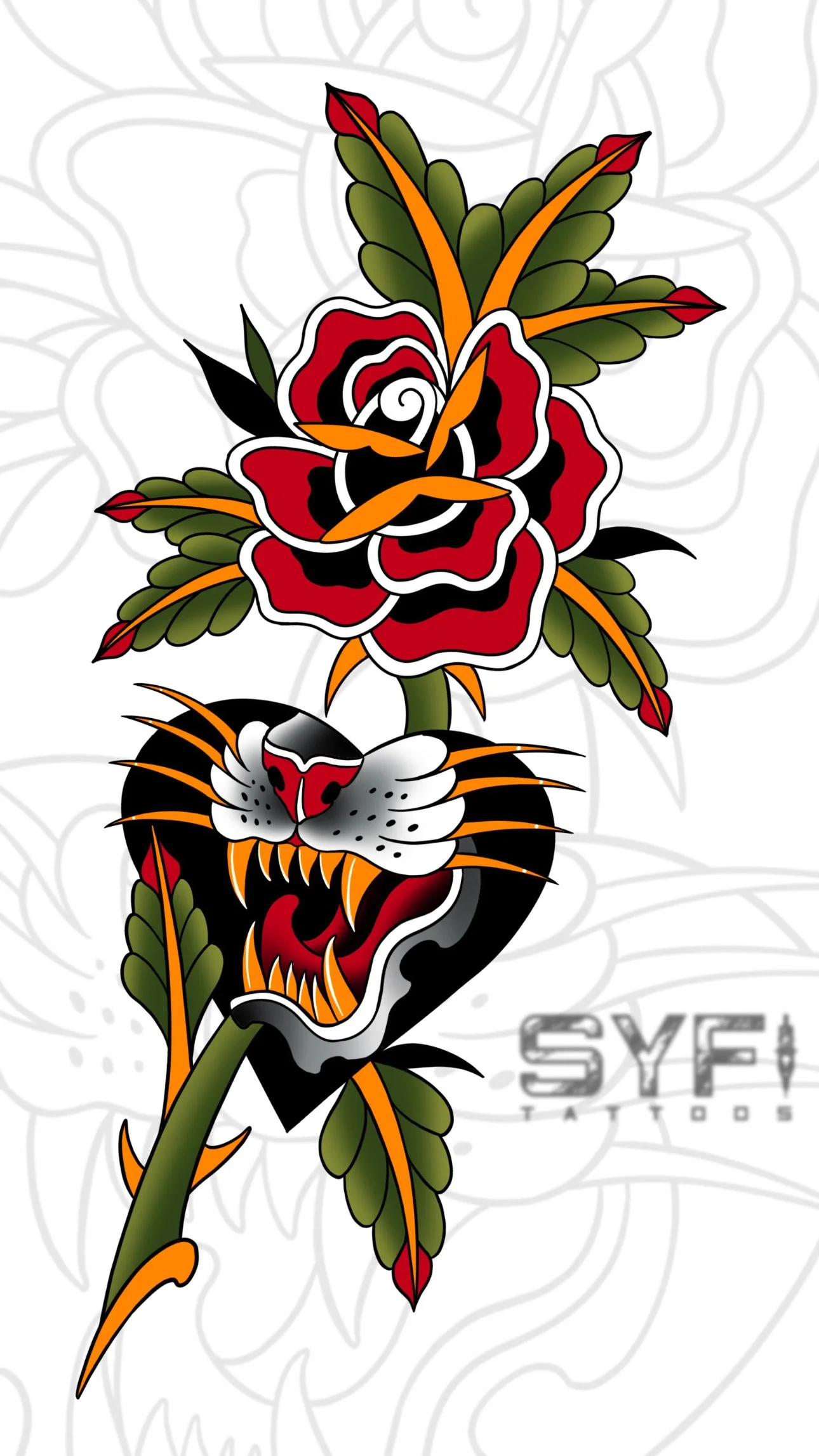 Traditional rose tattoo flash design NYC