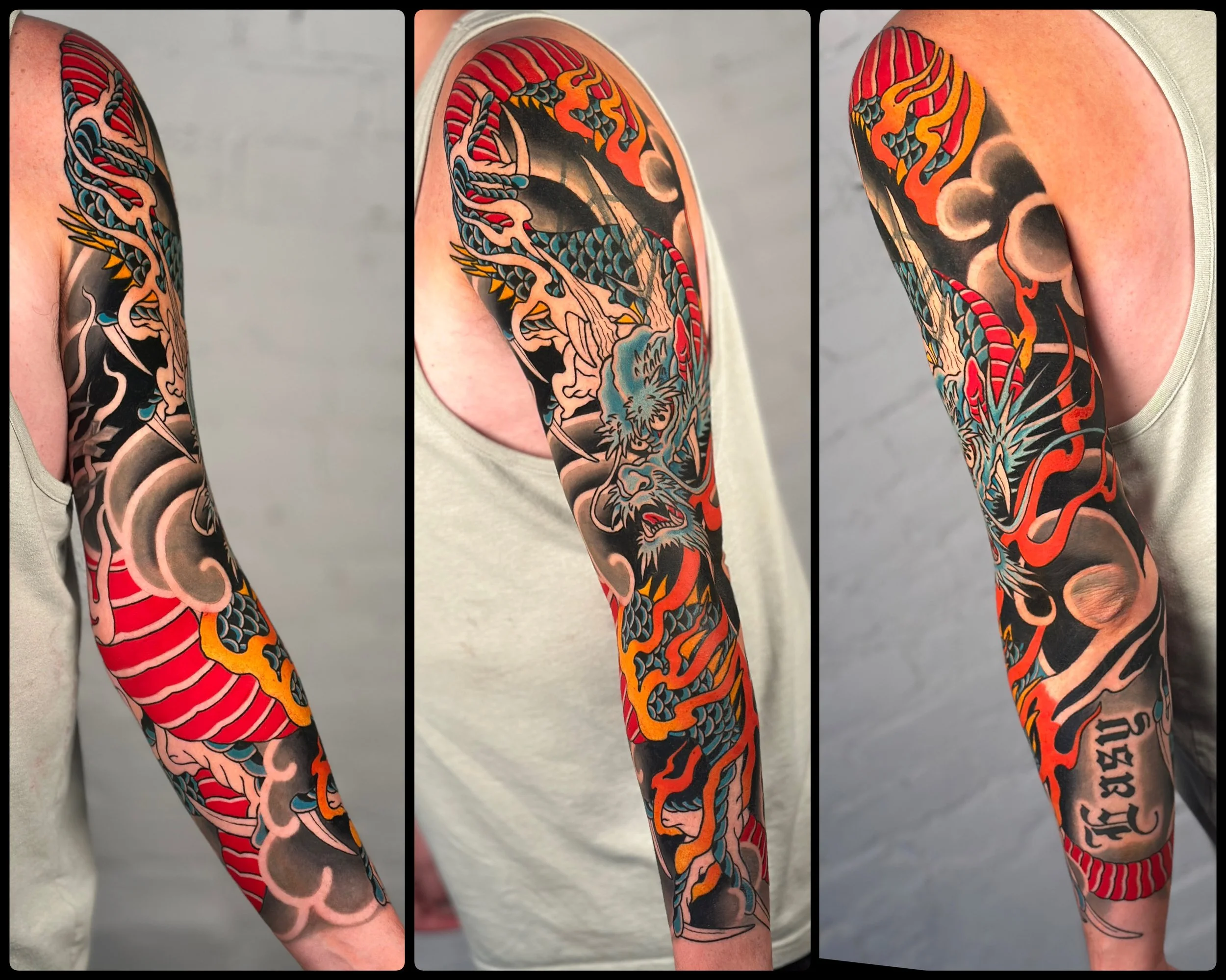 Traditional Japanese Dragon Tattoo Full Sleeve in progress..