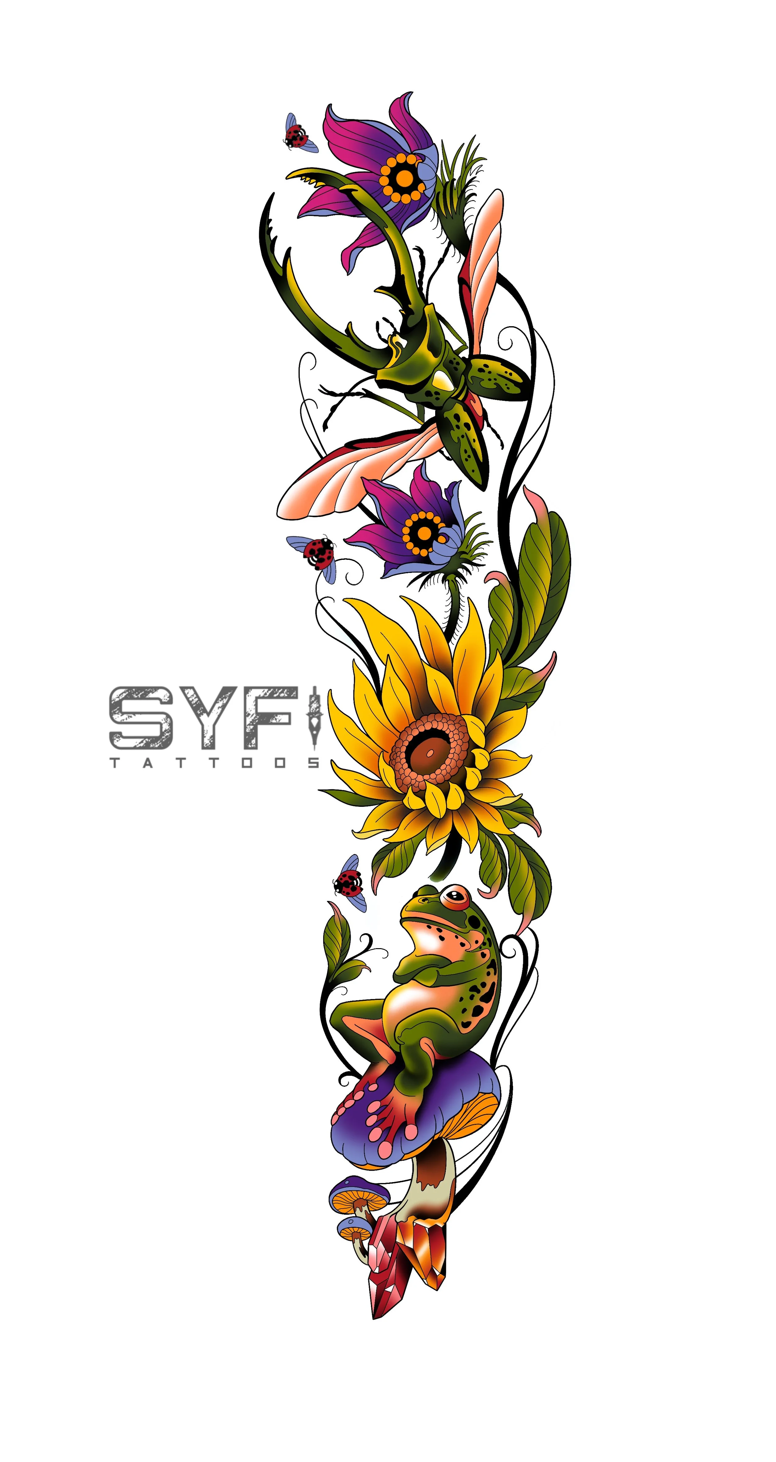 Neotraditional floral tattoo design NYC