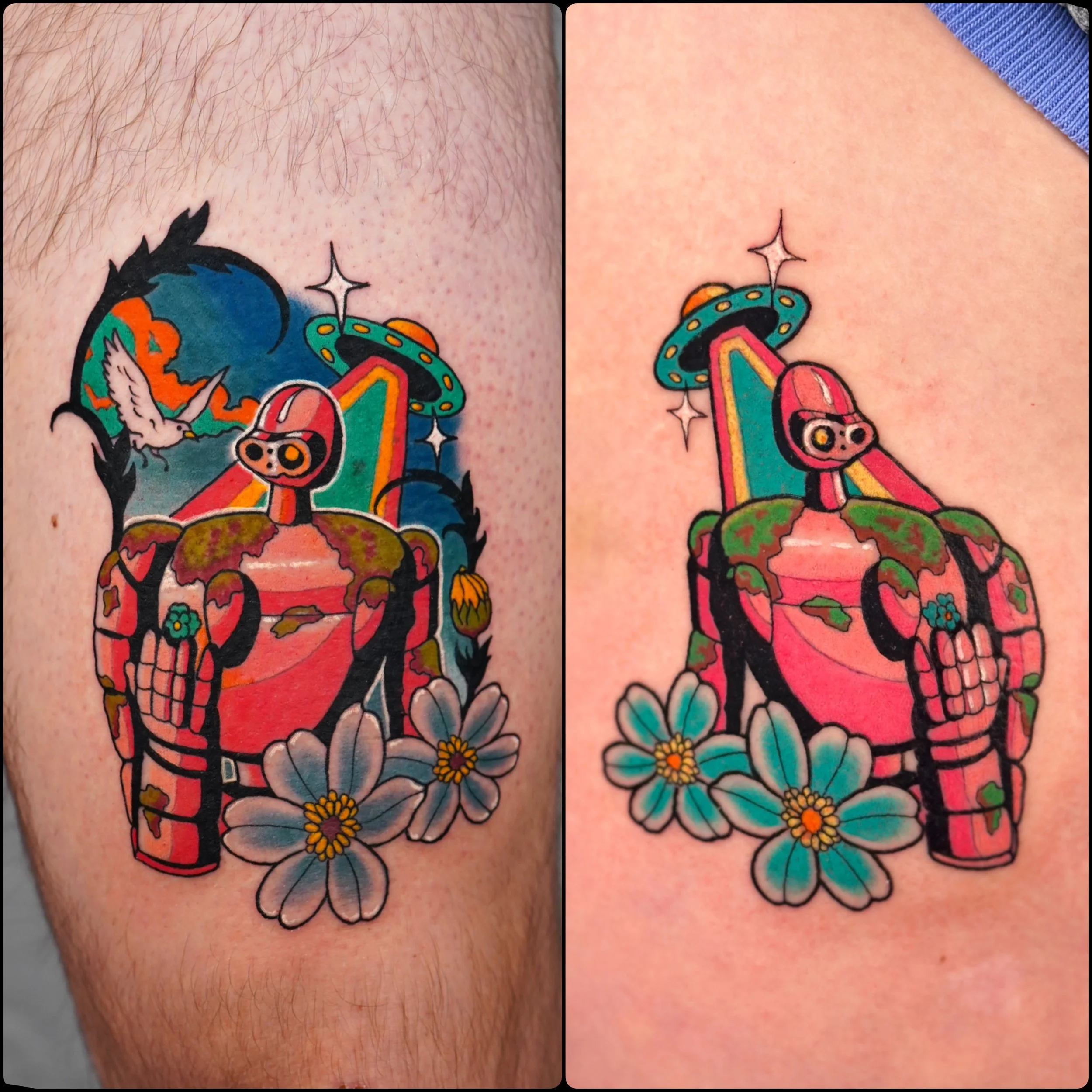 Castle in sky robot X Yoshimi Battles the pink robots neotrad tattoo, matching tattoos