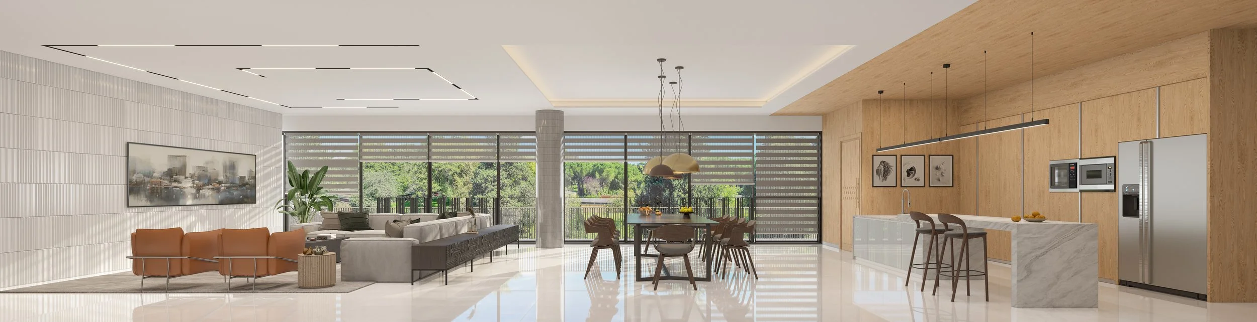 Interior rendering living dining and dry kitchen
