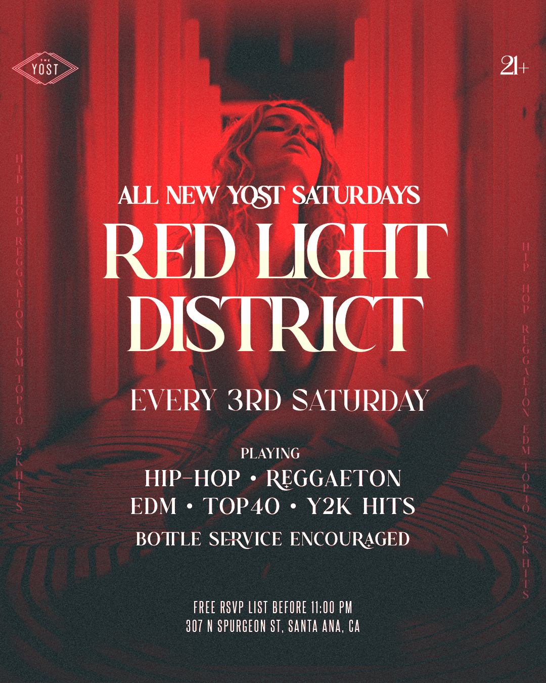 3RD SATURDAY OF EVERY MONTH – RED LIGHT DISTRIC 😵💫 Genre: HIP HOP, TOP 40, REGGAETON &MORE