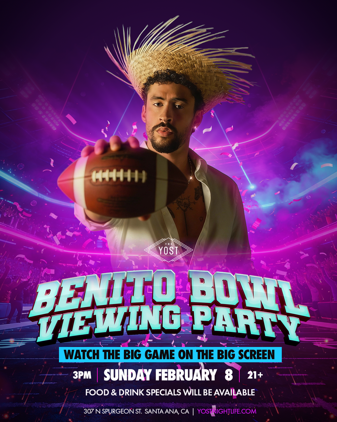 Super Bowl LX - Viewing Party PREGAME STARTS AT 1:00 PM INSIDE YOST THEATER