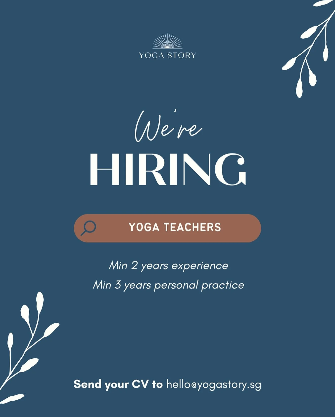 π We’re Hiring at Yoga Story! π
Yoga Teachers & Wellness Facilitators
π Singapore | Central Location
We’re expanding our schedule and offerings — and we’re looking for passionate, experienced teachers to join our team