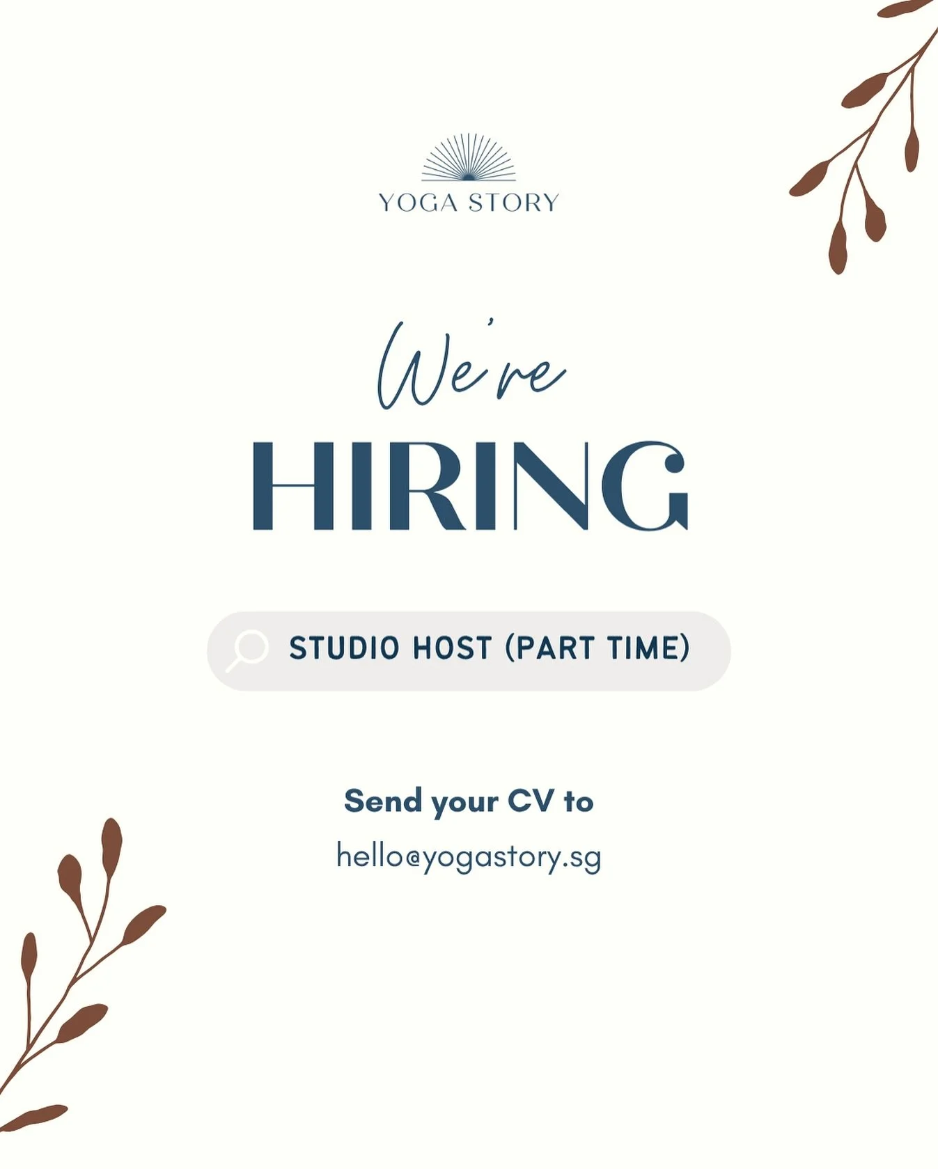 πΏ We’re Hiring! πΏ
Join the vibrant team at Yoga Story, a centrally located yoga studio in the heart of Singapore π
We’re expanding — and we’re looking for a Studio Host to support our daily operations and help create a wa