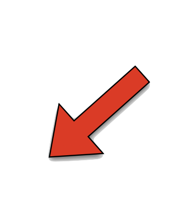 Red downward-pointing arrow with black outline and shadow.