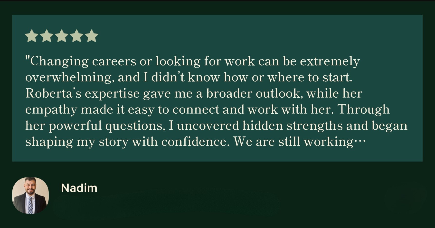 Client testimonial from an international professional who improved their CV, LinkedIn profile, and job search strategy with an experienced career coach for expats in Europe.