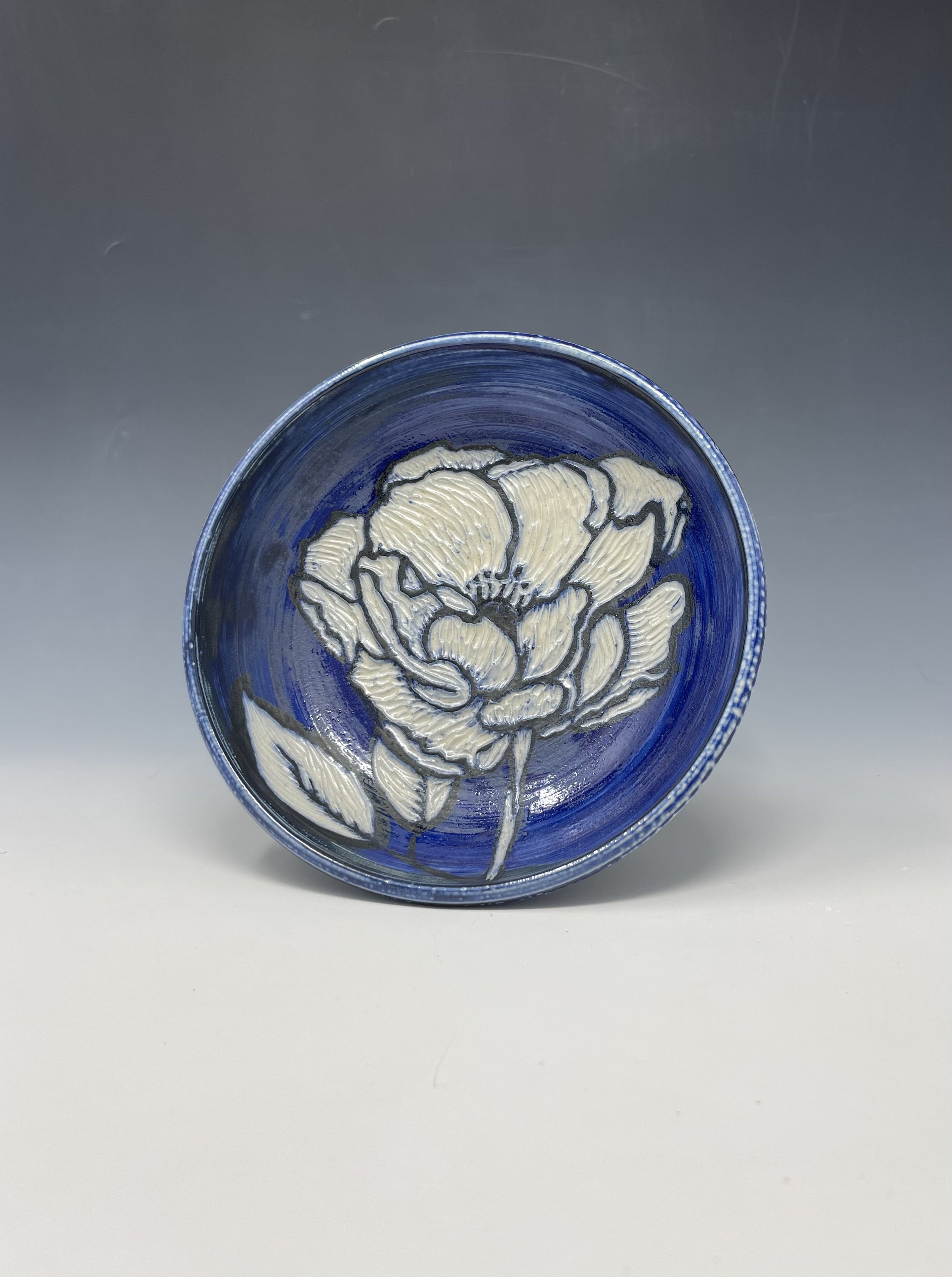 Dark blue peony bowl