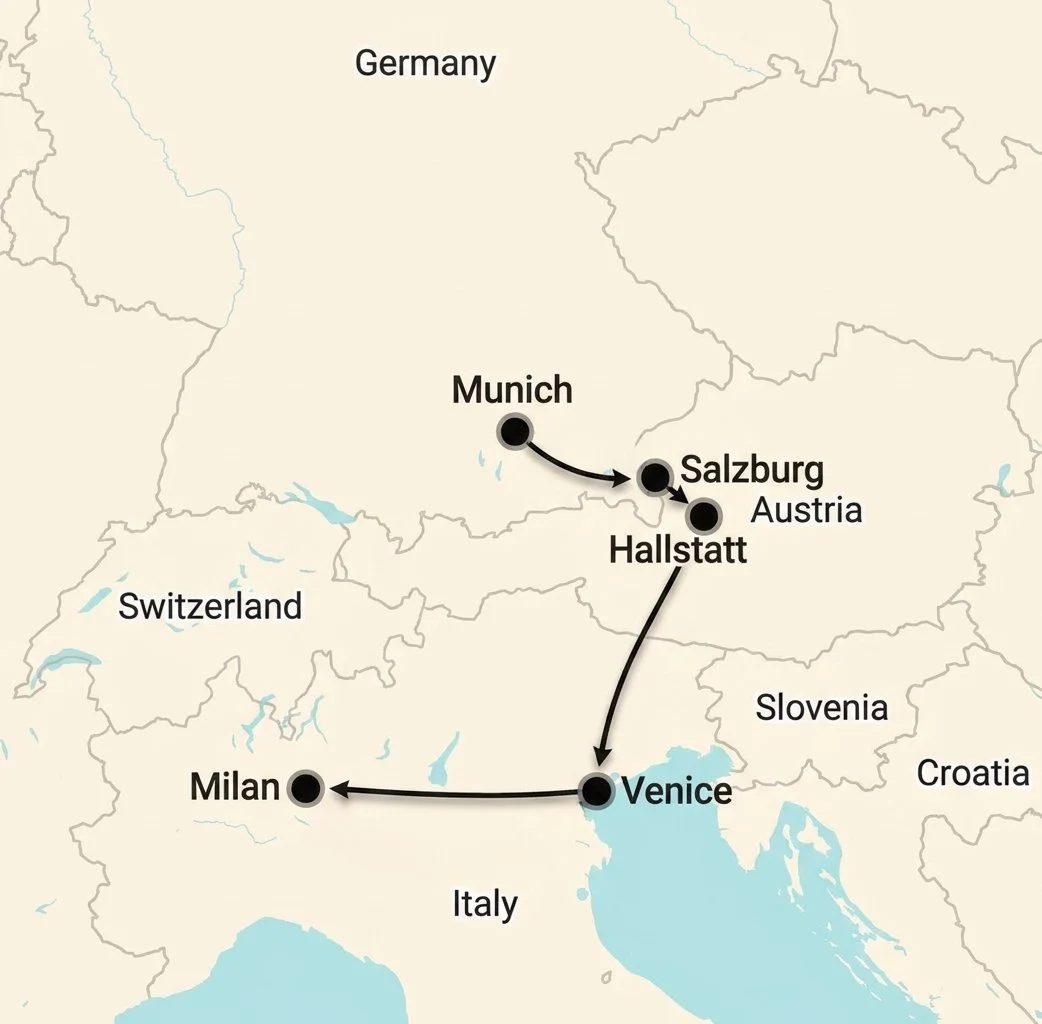 Munich, Salzburg, Hallstatt, Venice, Milan tour