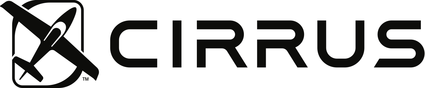 Logo with a stylized airplane illustration to the left and the word 'CIRRUS' in bold uppercase letters to the right.