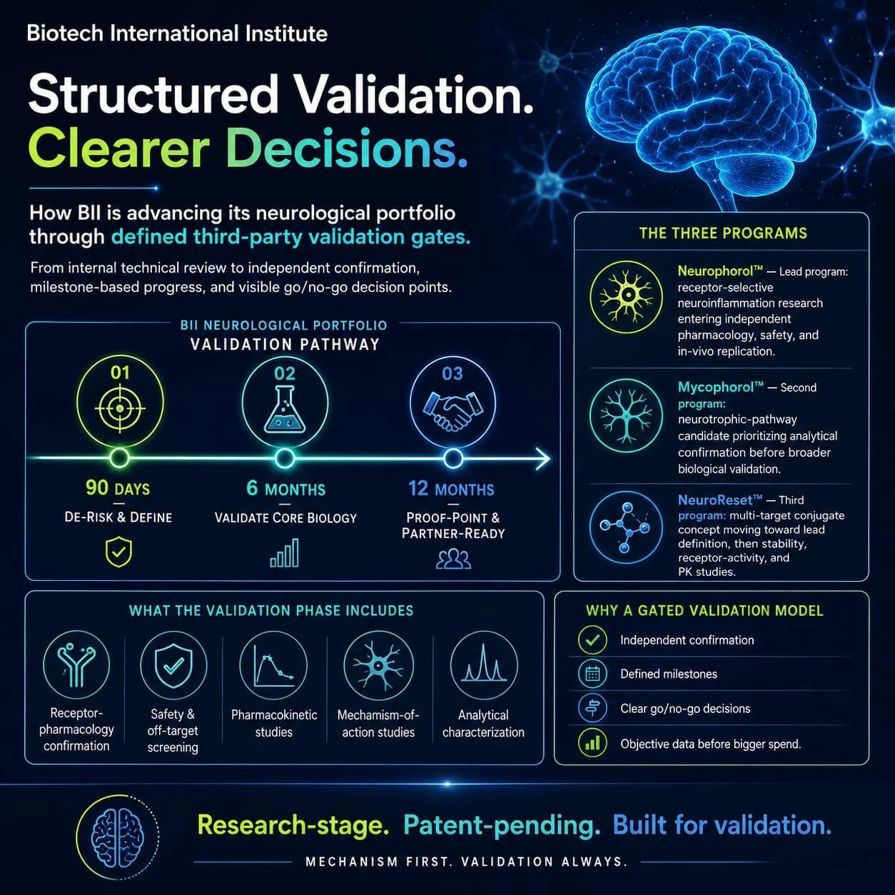 Structured Validation Approach for BII’s Neuroinflammation and Neural-Recovery Research Portfolio