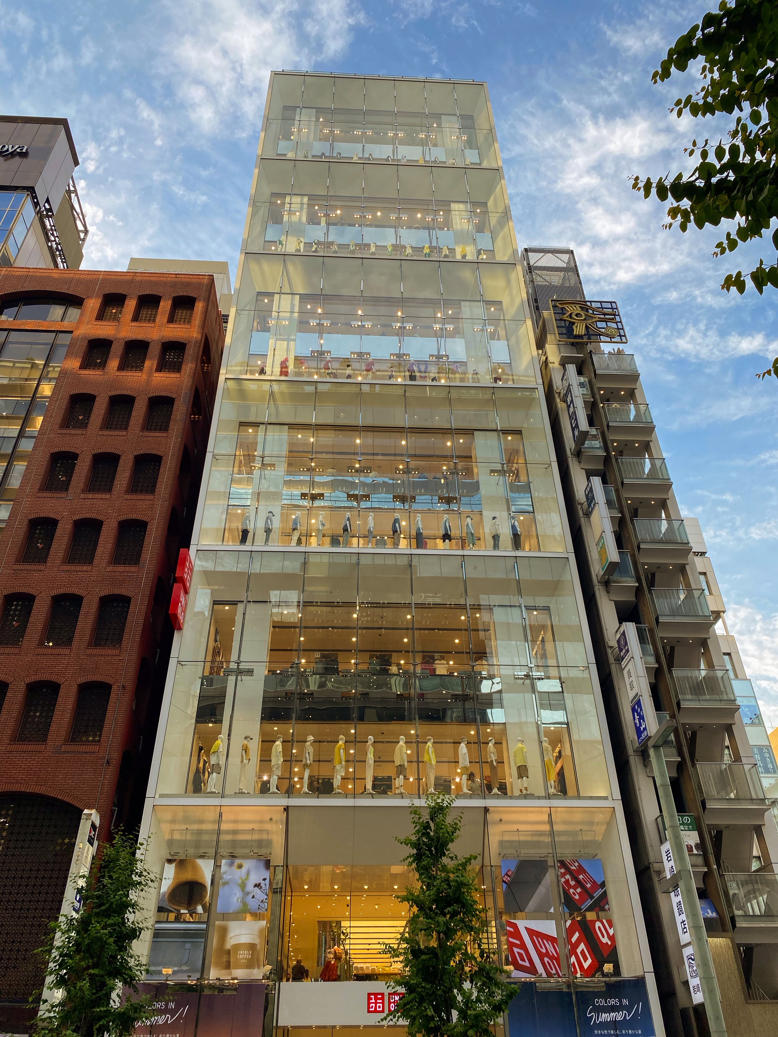 Key stop on 48-hour Tokyo itinerary. Ginza district, Tokyo, Japan. Elegant luxury boutiques, upscale shopping, bustling streets, and iconic Wako building.