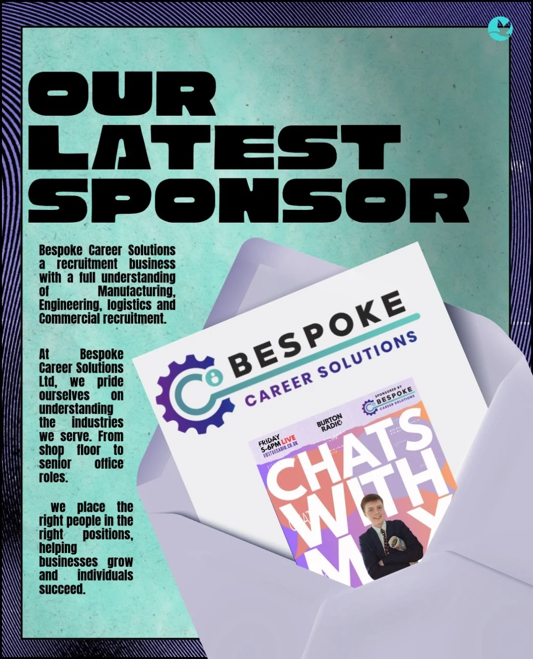 Bespoke Careers are now sponsoring &lsquo;Chats With Max&rsquo;!📻🎙️

A show celebrating people&rsquo;s lifestyles and achievements, pairing up with a company who&rsquo;s sole focus is finding the best career choice for them! 

Chats with Max &bull;