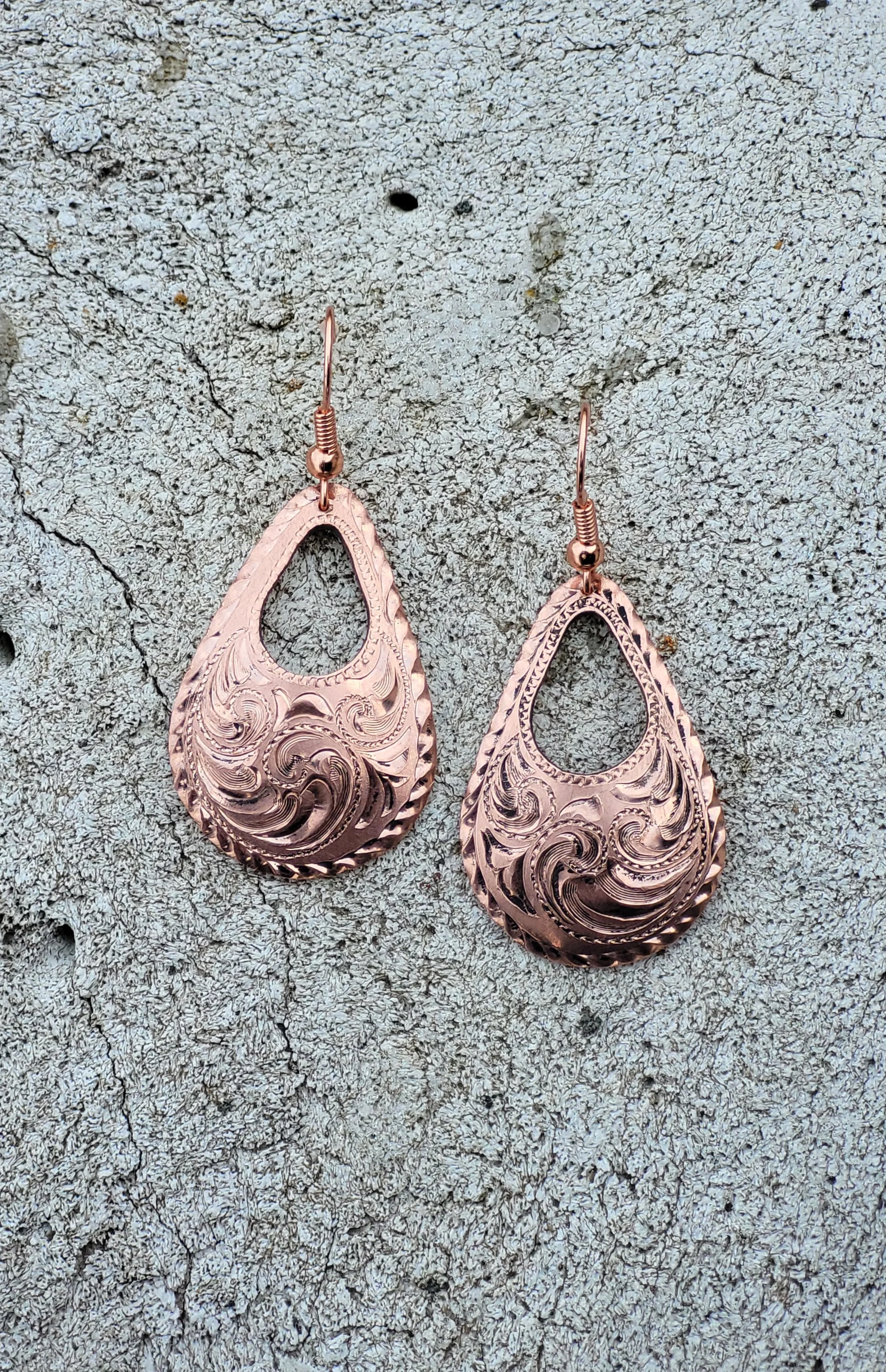 Copper Engraved Earings