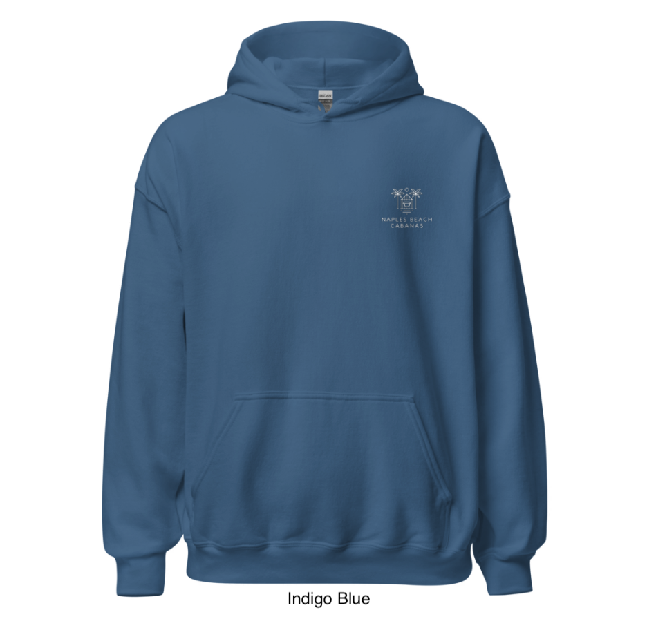 Naples Beach Cabanas Emblem Hoodie Front Indigo Blue.png