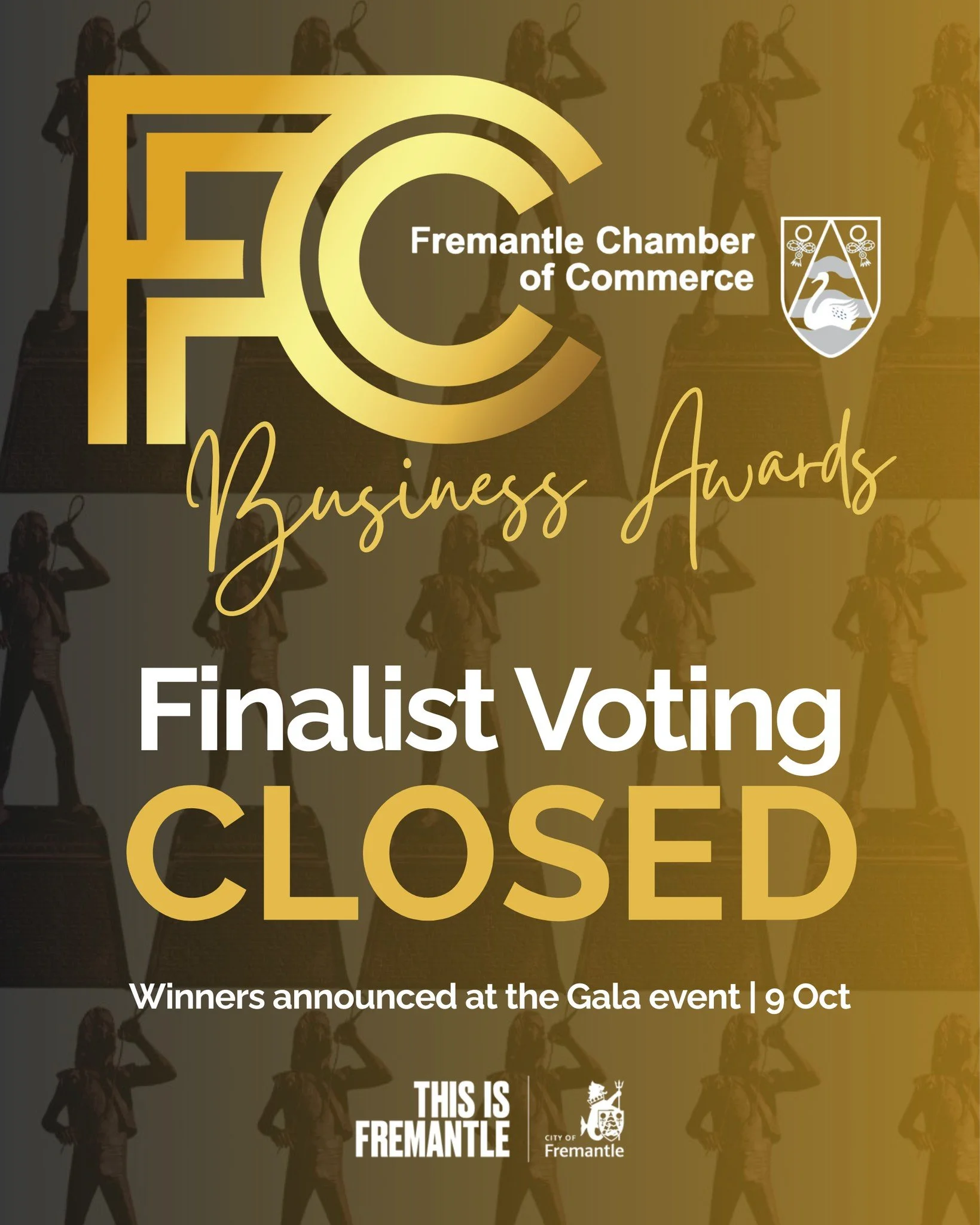 Voting is closed! 🥳🥳🥳

We can&rsquo;t wait to celebrate the winners on 9 October. 

There are a few tickets left. Be quick to grab the very last spots. Link in bio.

Major Sponsor | @cityoffremantle 

#freochamber #ThisIsFremantle #fccawards2025 #