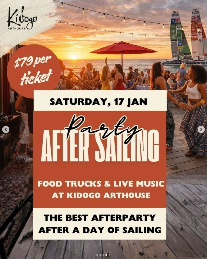 Kidogo Art House is the place to be for SailGP action!⛵️
🥂January 17 &amp; 18 &ndash; After-Sailing Parties
Two unforgettable nights celebrating world-class sailing with Fremantle&rsquo;s best views.
Don&rsquo;t miss this iconic summer, purely Freo 