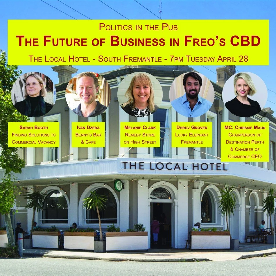 Politics, pints &amp; powerful conversations 🍻
Join Politics in the Pub: The Future of Business in Freo's CBD, with our very own Chrissie Maus MC'ing the night &amp; guiding the discussion on where local business is heading.
From the Cappuccino Stri