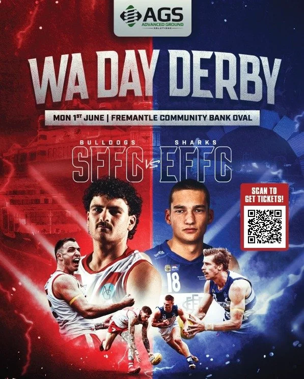 BIG WA DAY ENERGY IN FREO 🏉⚡
The AGS WA Day Derby is back at Freo Oval on Monday June 1 with a full day of football, entertainment &amp; community vibes 🌊
🎶 Live pre-game set from Eskimo Joe frontman Kav Temperley
🏉 3 massive games including the 