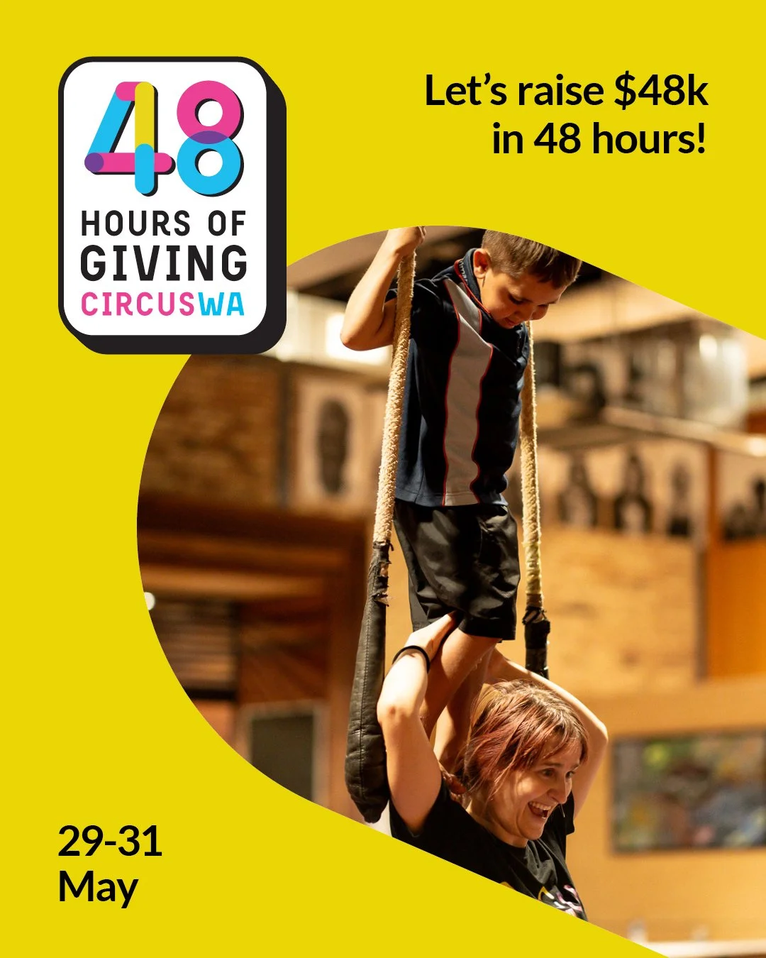 🎪✨The countdown is on! @circuswa invite you to join them for the annual giving fundraiser - $48K in 48 hours!⏰💛
With your help, they're aiming to reach even greater heights &amp; raise funds for 3 priority programs:
🌟 Disabilities Circus Program
?