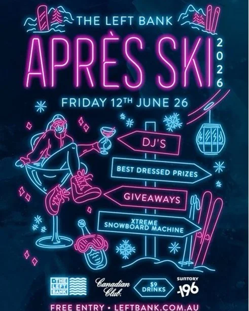 Ski season starts at @the_left_bank! 🏂🔥
Apr&egrave;s Ski returns Friday 12 June for a massive night of snow vibes, cocktails, DJs &amp; questionable ski fashion 🍻❄️
Head to www.leftbank.com.au/events to secure your ticket!
See ya slopeside!❄️
#fre