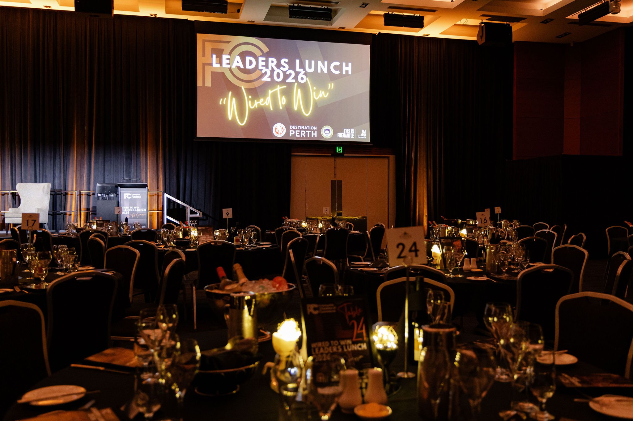 Wired to Win Leaders Lunch with Todd Sampson room set up at Esplanade Hotel Fremantle