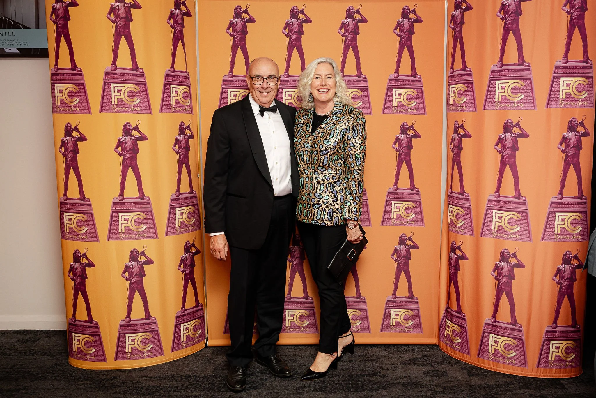 Fremantle Business Awards guests in front of media wall