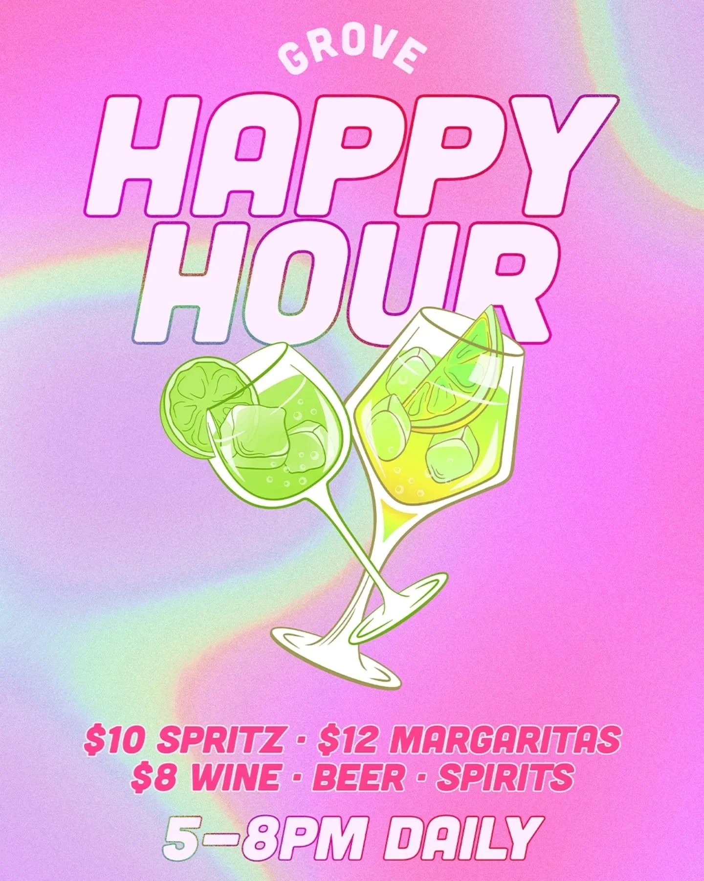 🍋&zwj;🟩🍋&zwj;🟩🍋&zwj;🟩
$12 MARGIES &bull; $8 SPIRITS &bull; $10 SPRITZES
5-8pm Wednesday - Saturday 🤤💋
