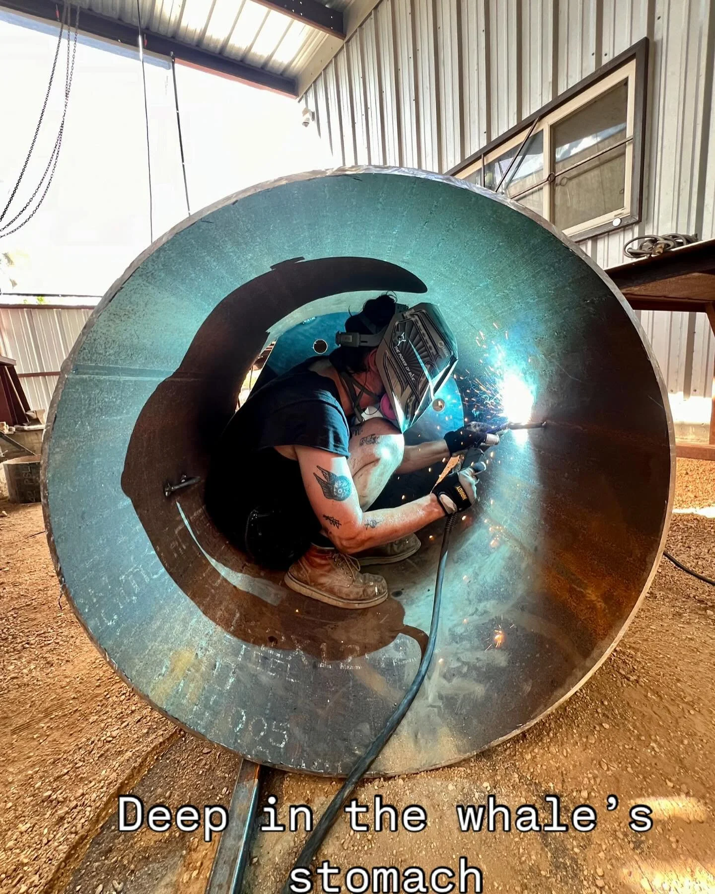 Tyler deep in the belly of the beast melting steel.  Inquire about our single use single person submarines. #welding #sinking