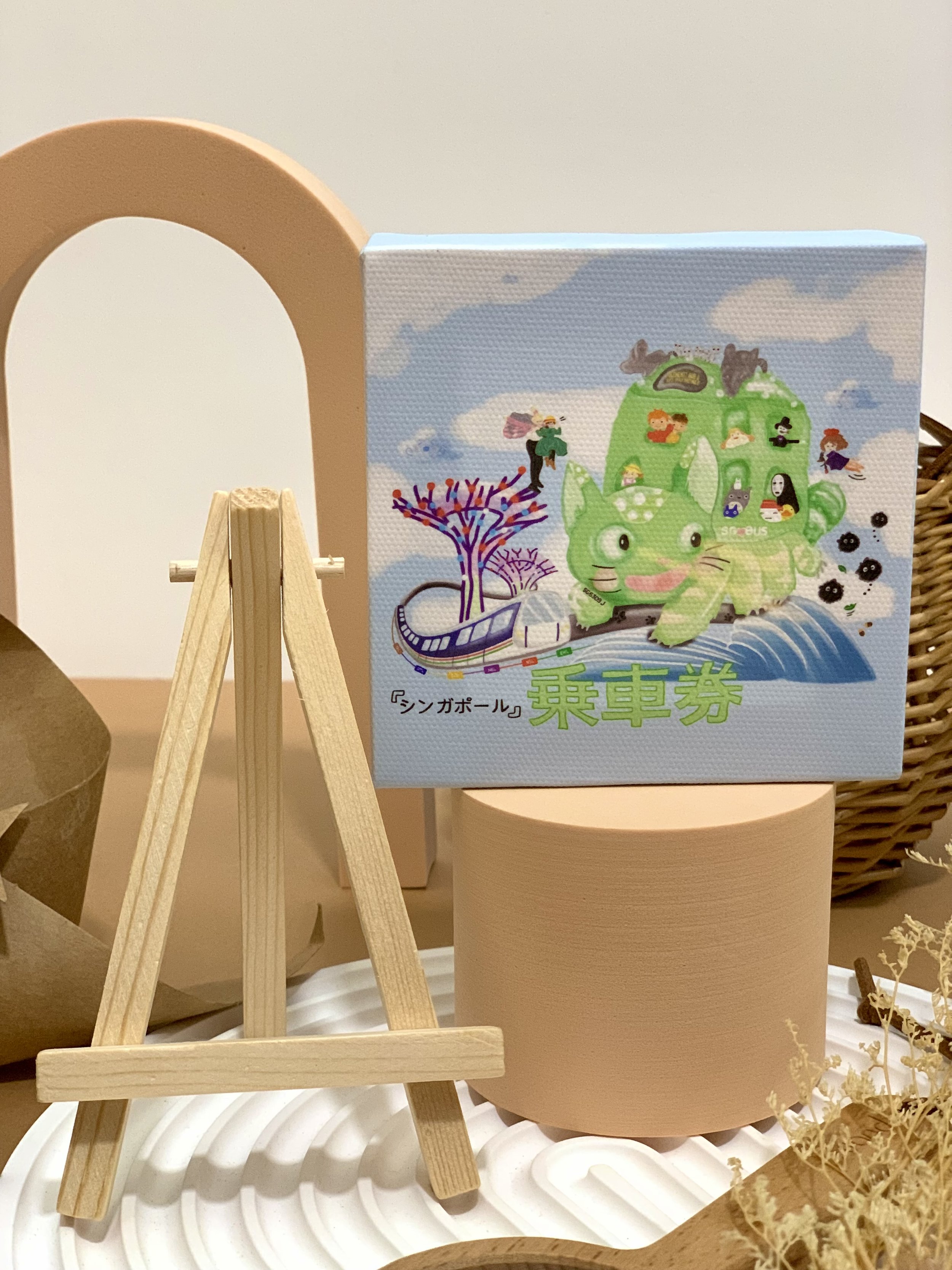 Genboku Canvas Art With Stand Cat Bus Adventure 10cm x 10cm
