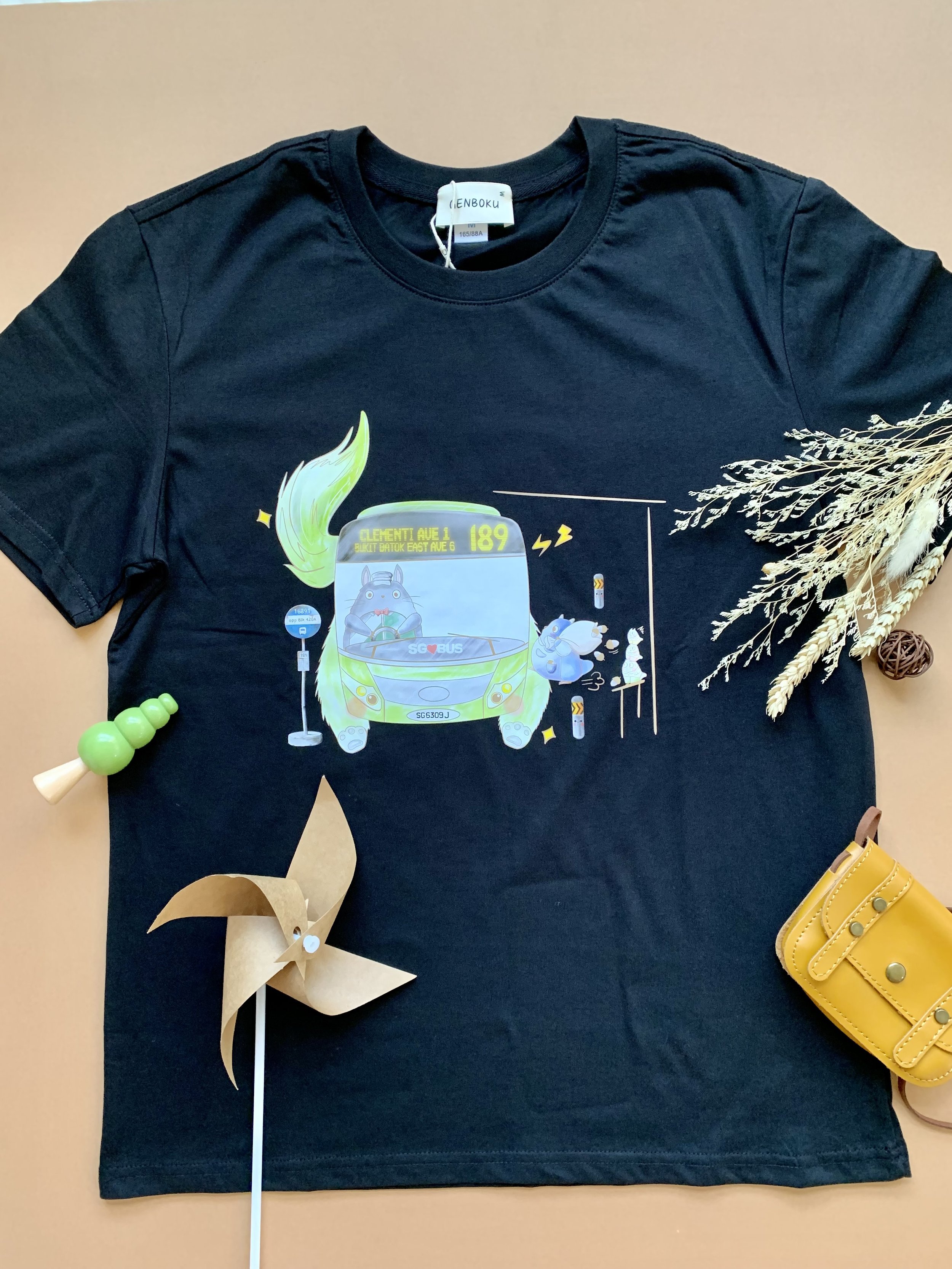 Genboku Adult Cotton Tee My Green Cat Bus 189