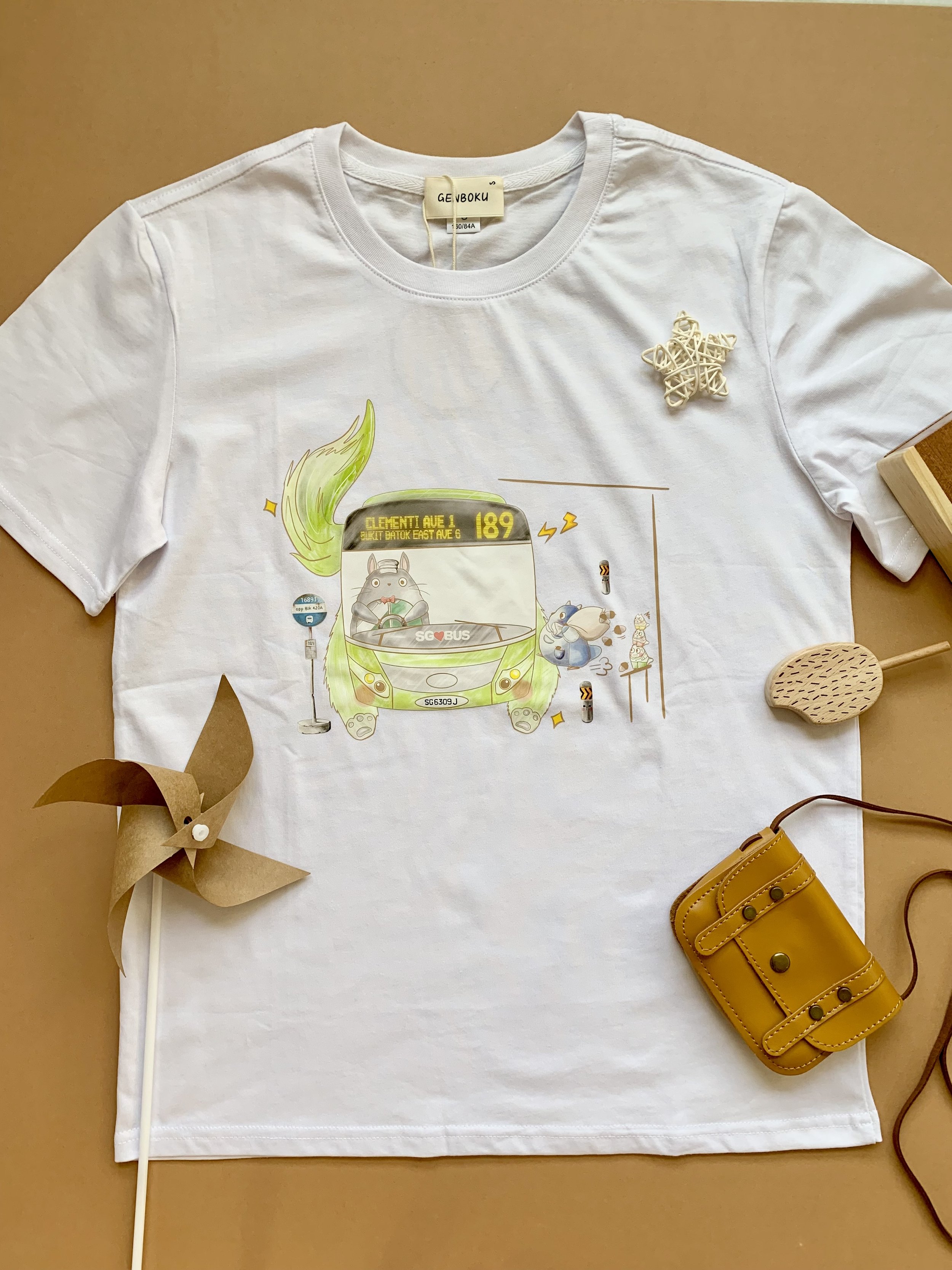 Genboku Adult Cotton Tee My Green Cat Bus 189