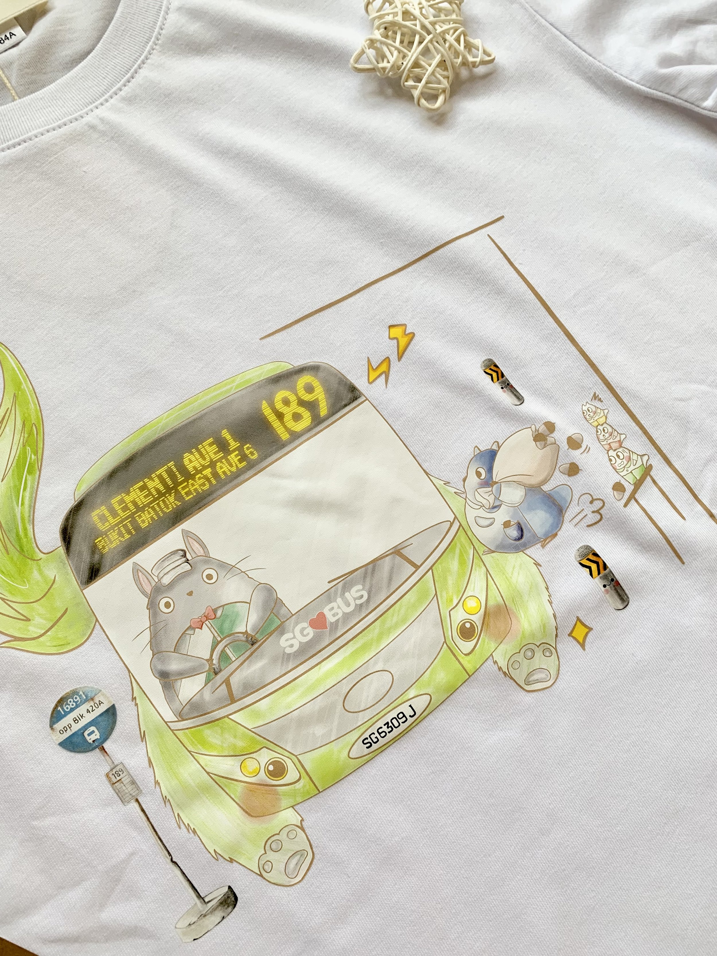 Genboku Adult Cotton Tee My Green Cat Bus 189