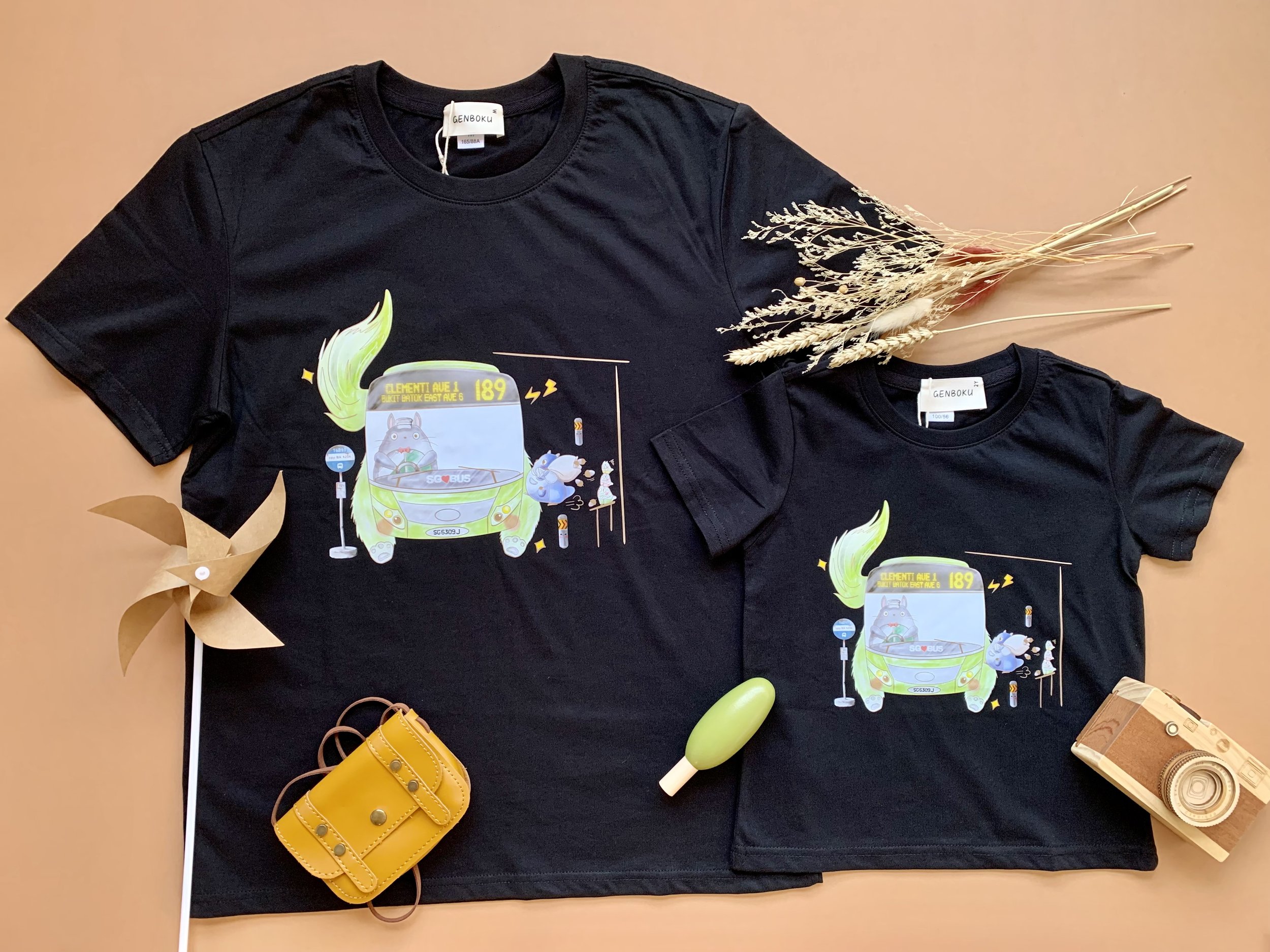 Genboku Adult Cotton Tee My Green Cat Bus 189
